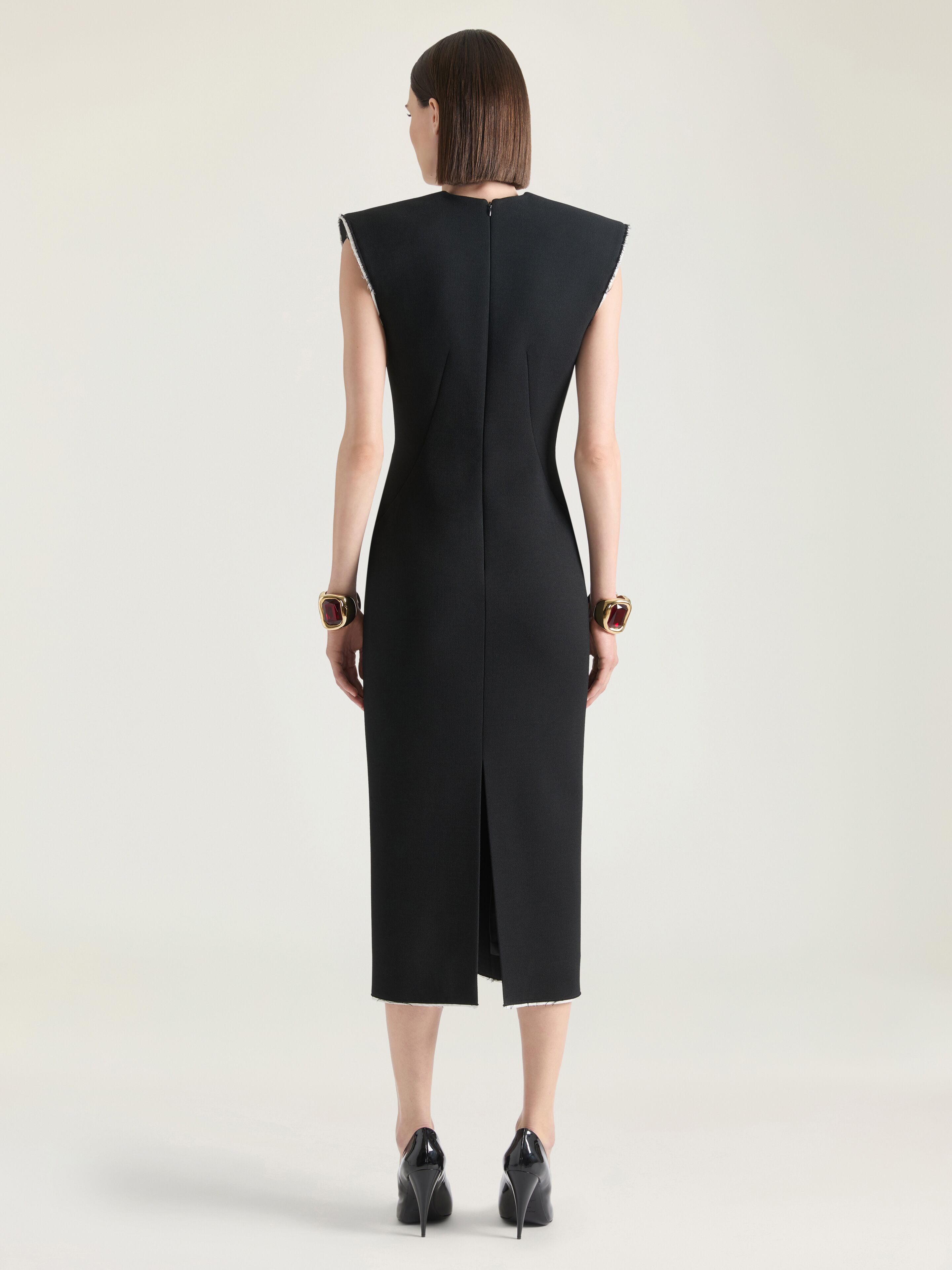 V-NECK PENCIL DRESS IN WOOL - 3