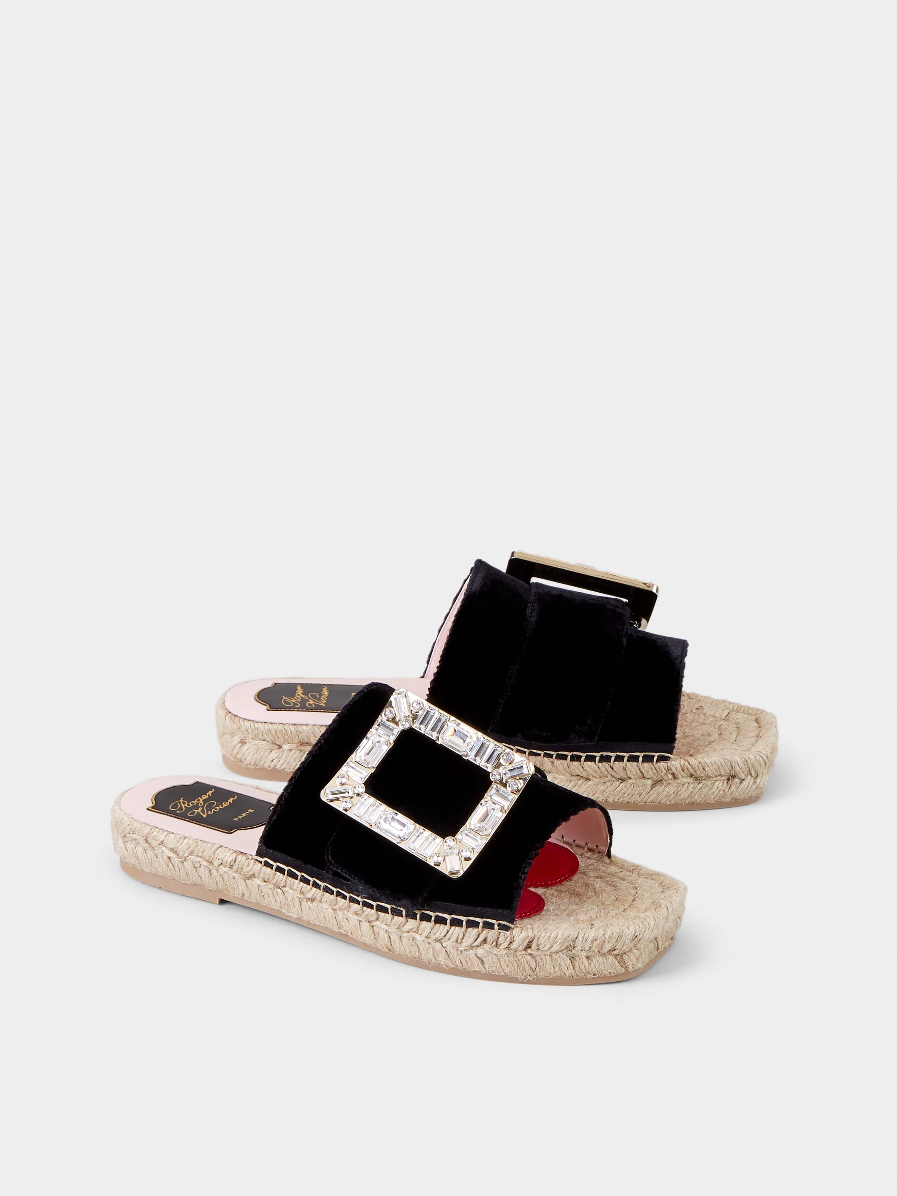 Strass Buckle Espadrille Mules in Velvet - 2