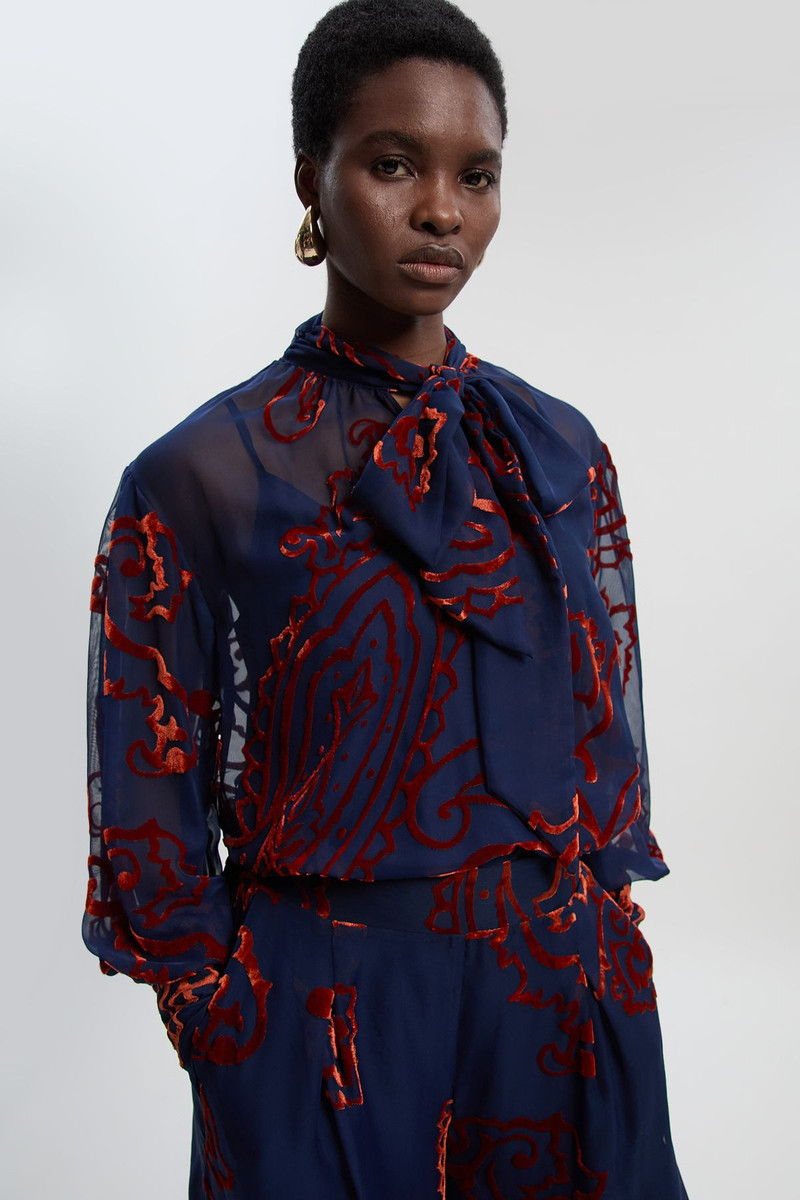 Paisley Devore Woven Pussy Bow Blouse 3