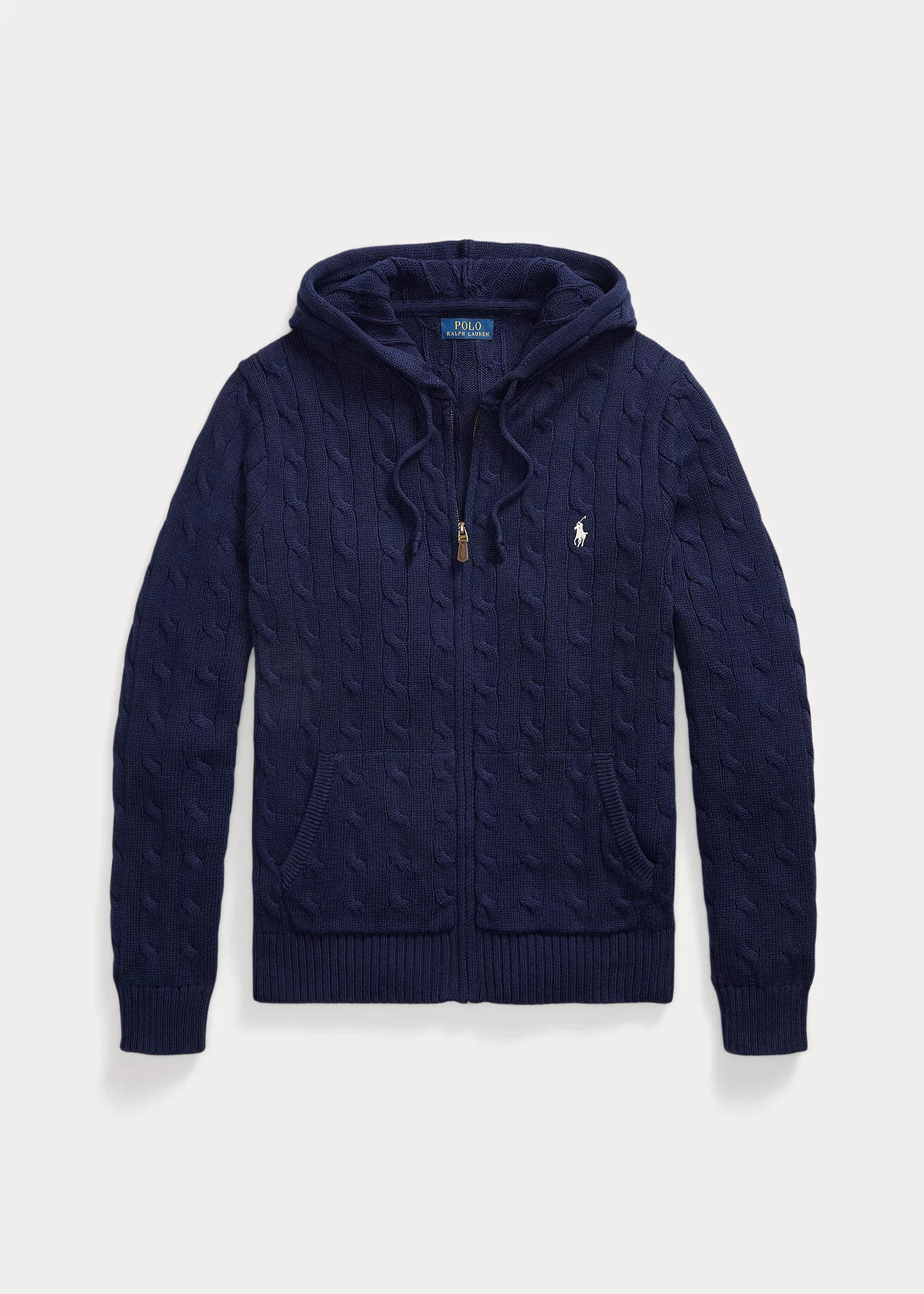 Cable-Knit Cotton Hooded Sweater - 1