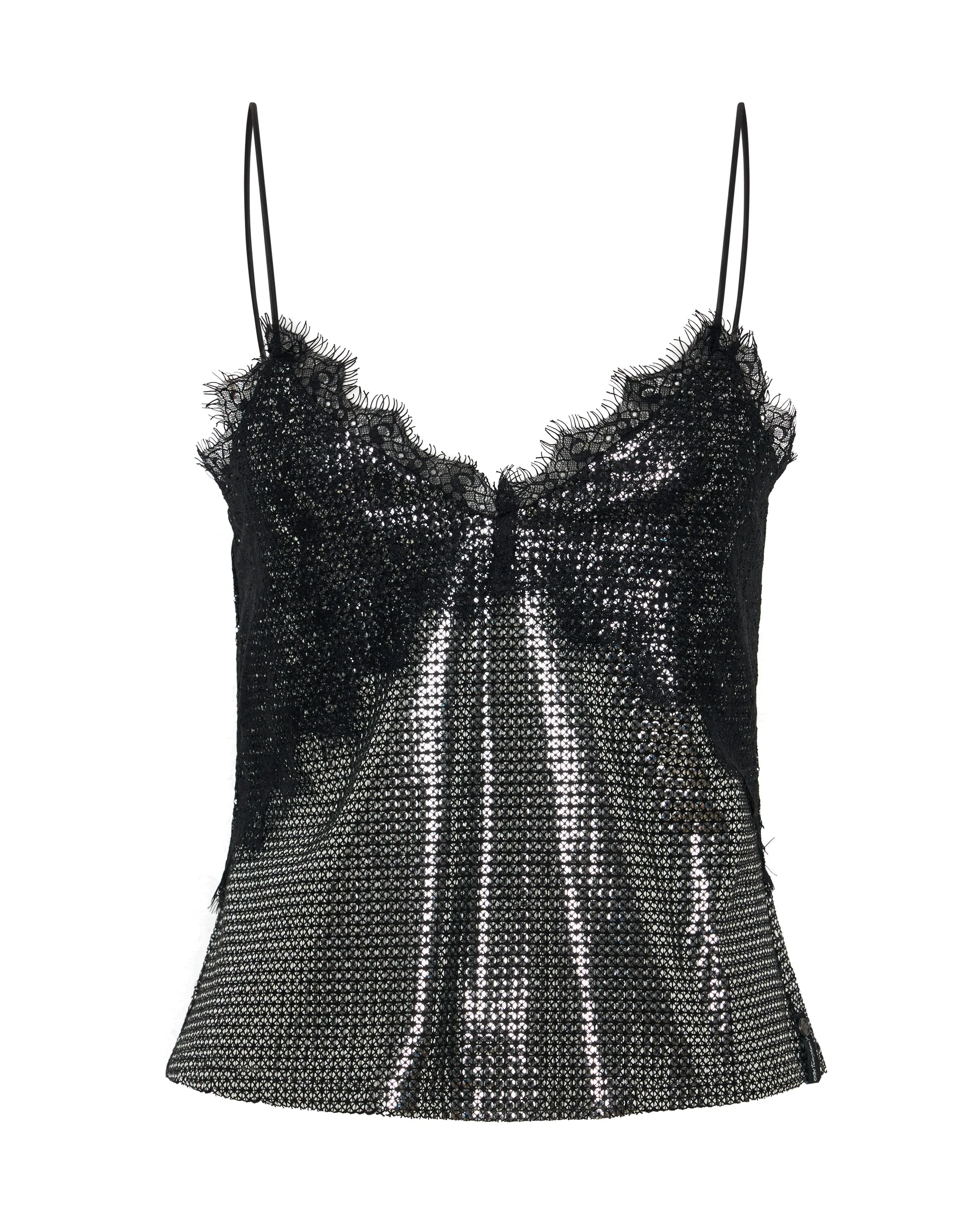 Afterparty Sequin Cami Top - Silver & Black Lace - 1