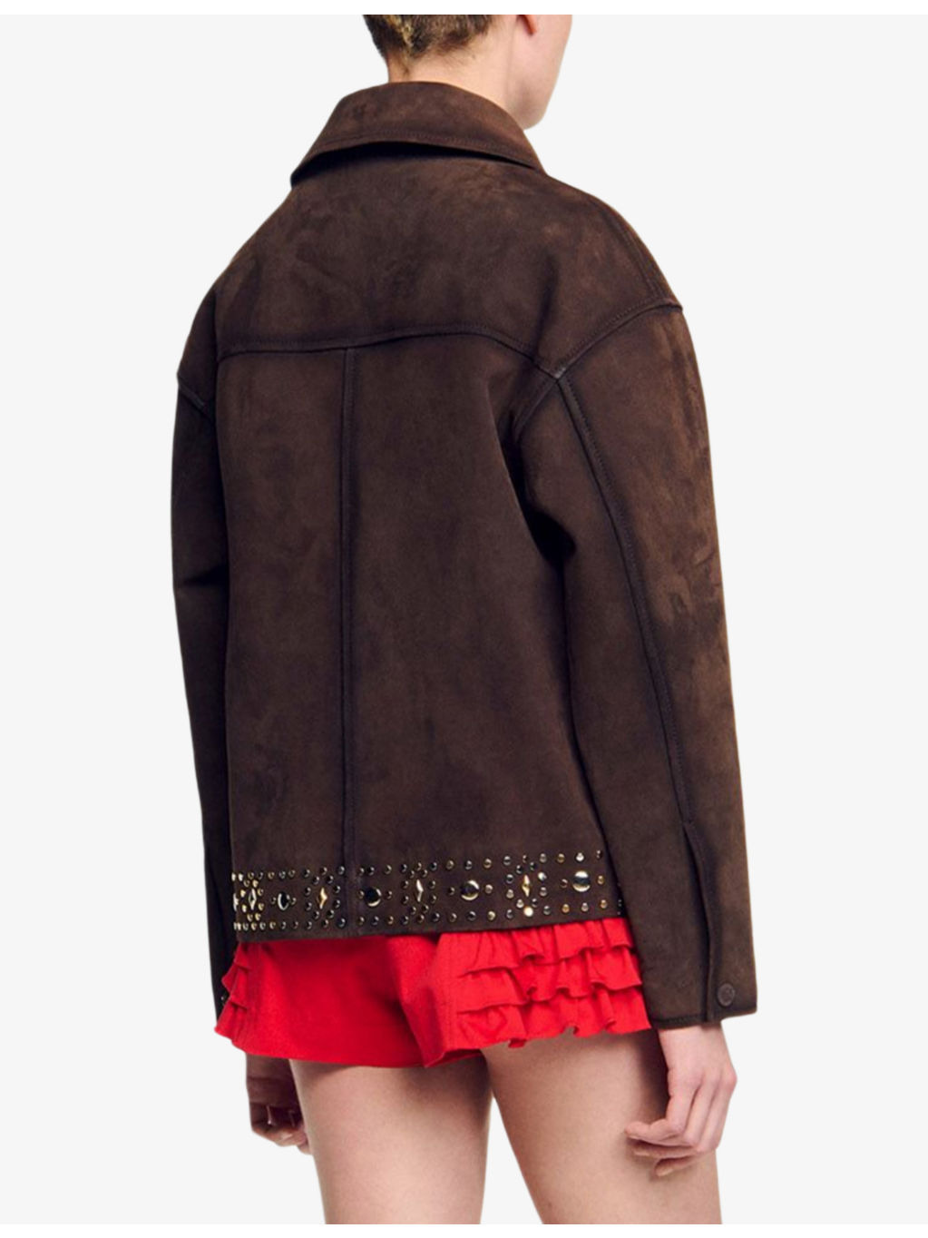 Studded-Hem Side-Pocket Suede Jacket - 4