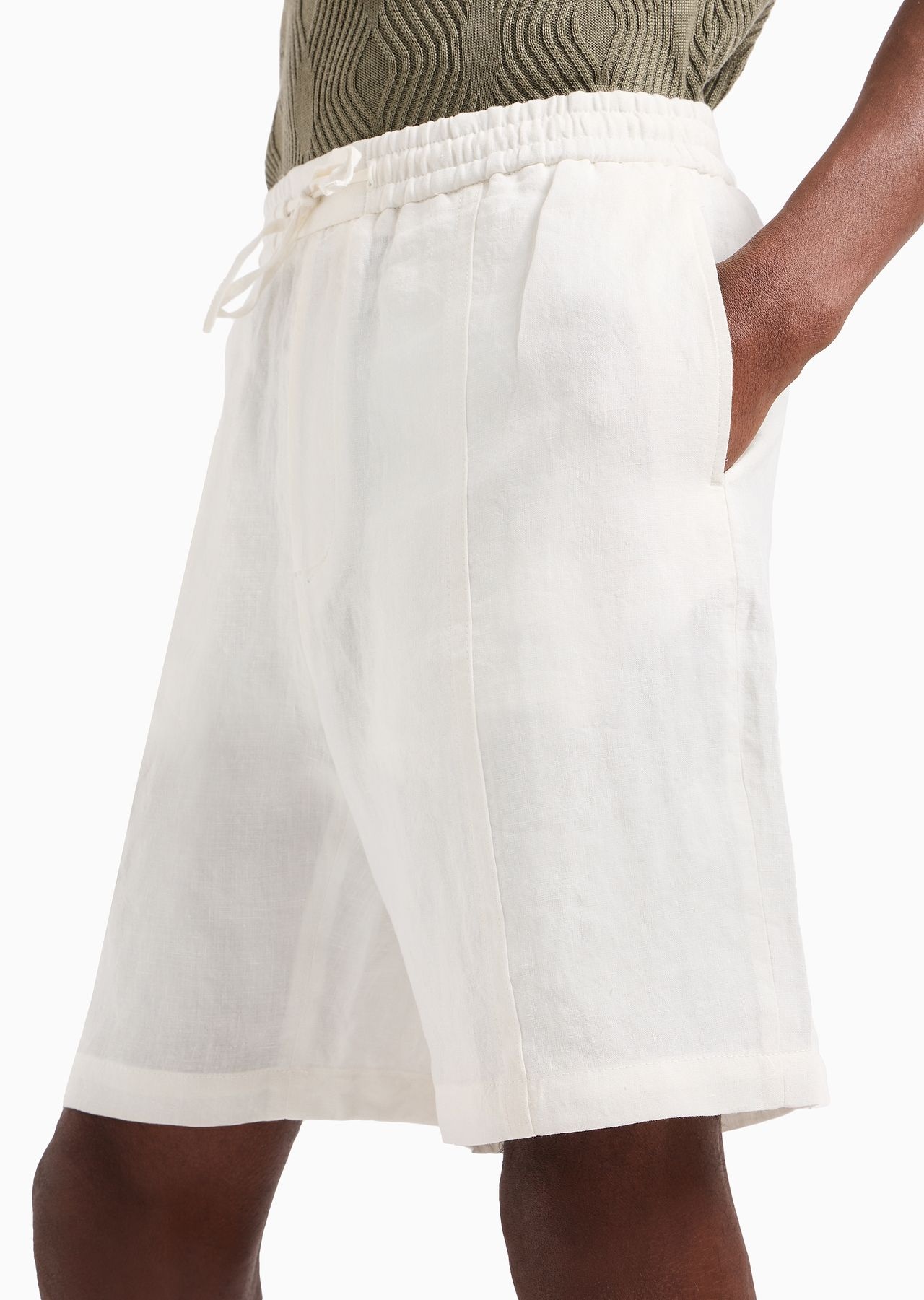 Faded linen with a crêpe texture drawstring board shorts with drawstring - 5
