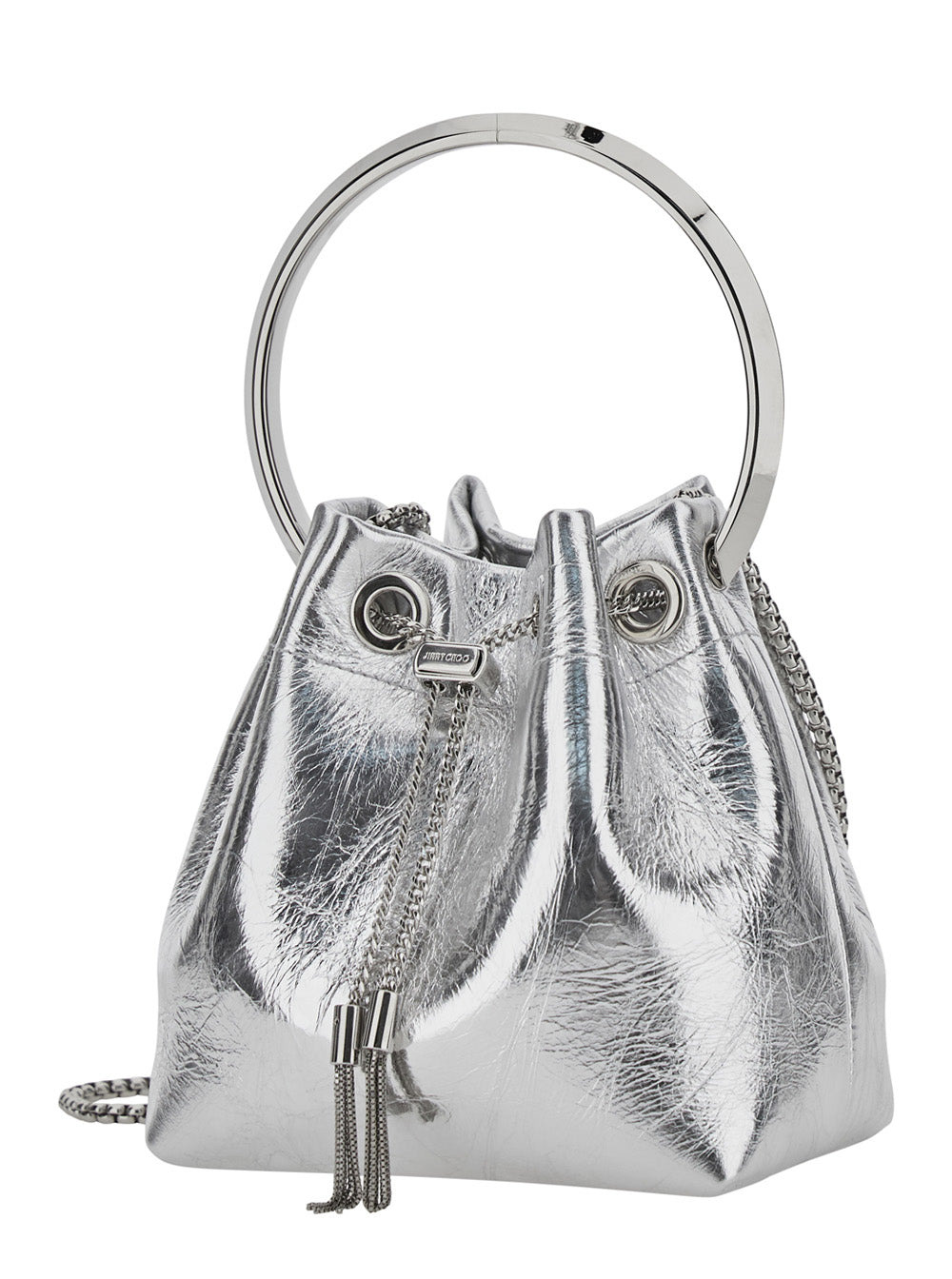 Jimmy Choo Women 'Bon Bon' Metallic Handbag With Metal Bracelet Handle And Chain-Link Shoulder Strap - 2
