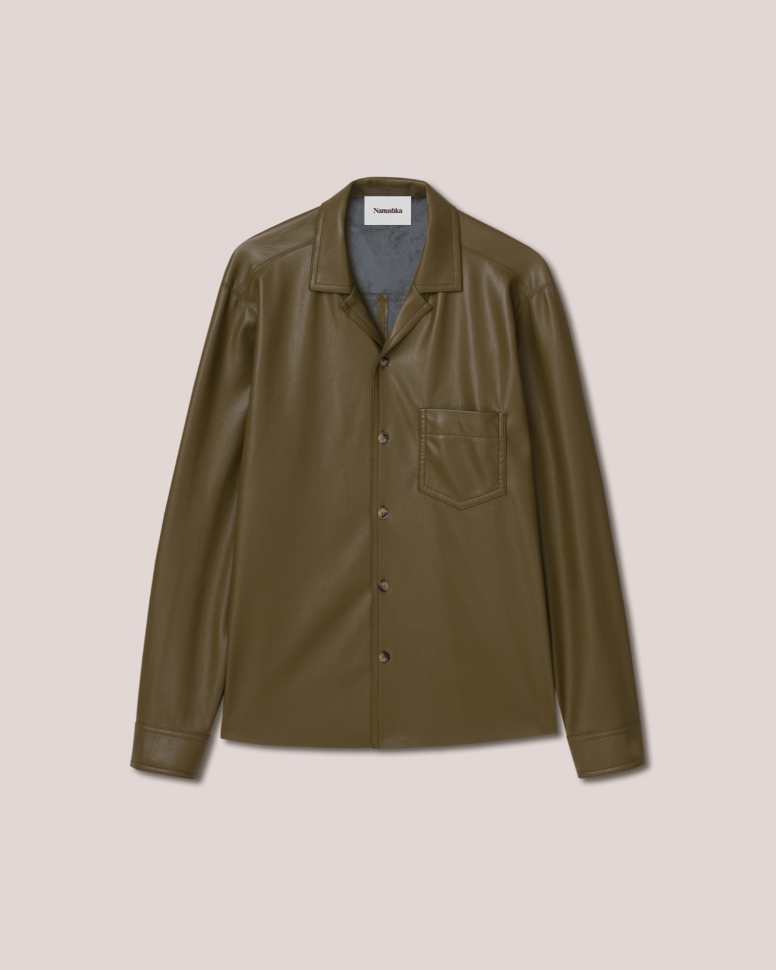 MENO - Vegan leather long-sleeve shirt - Olive - 1