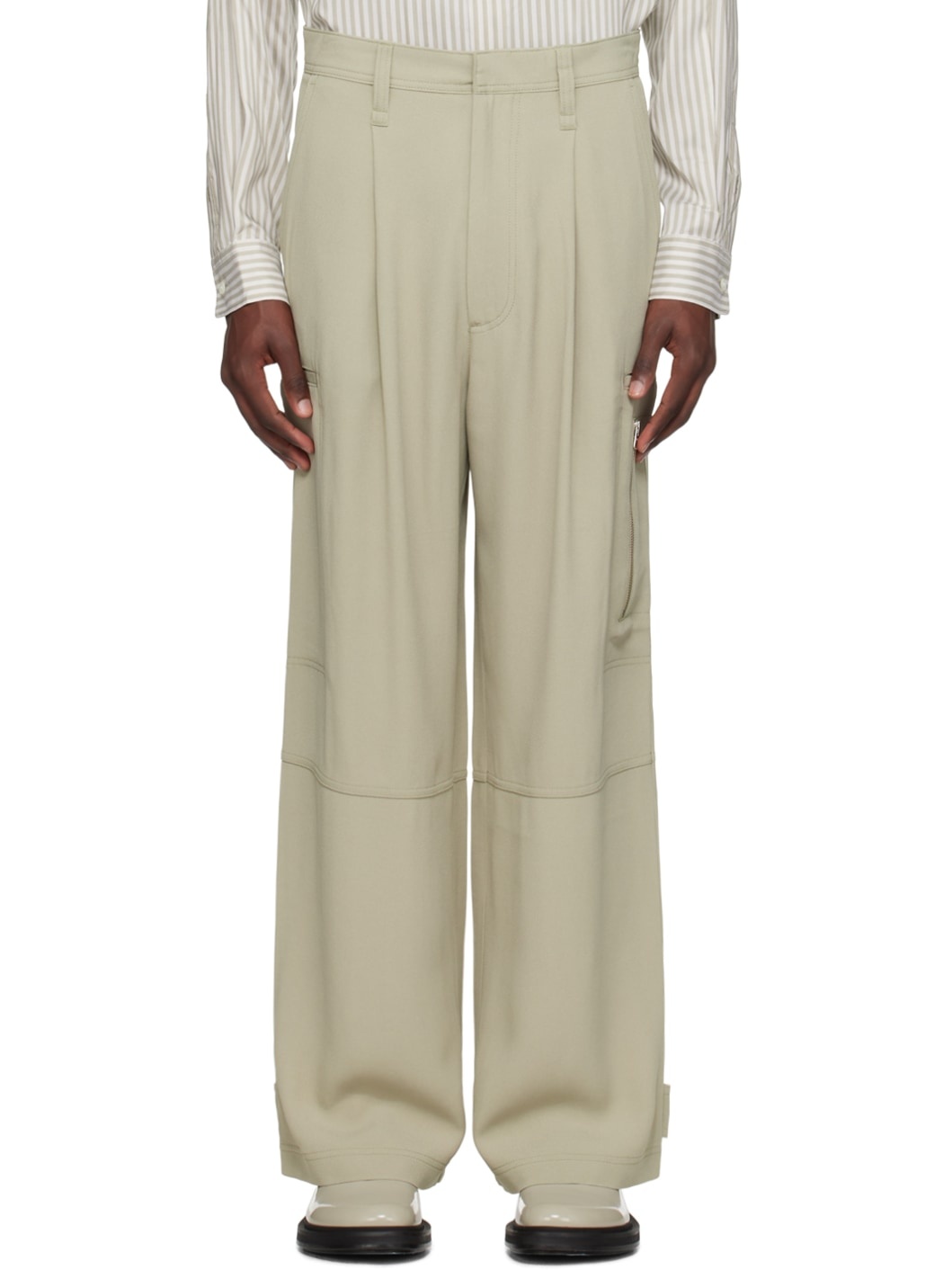 Green Pleated Cargo Pants - 1