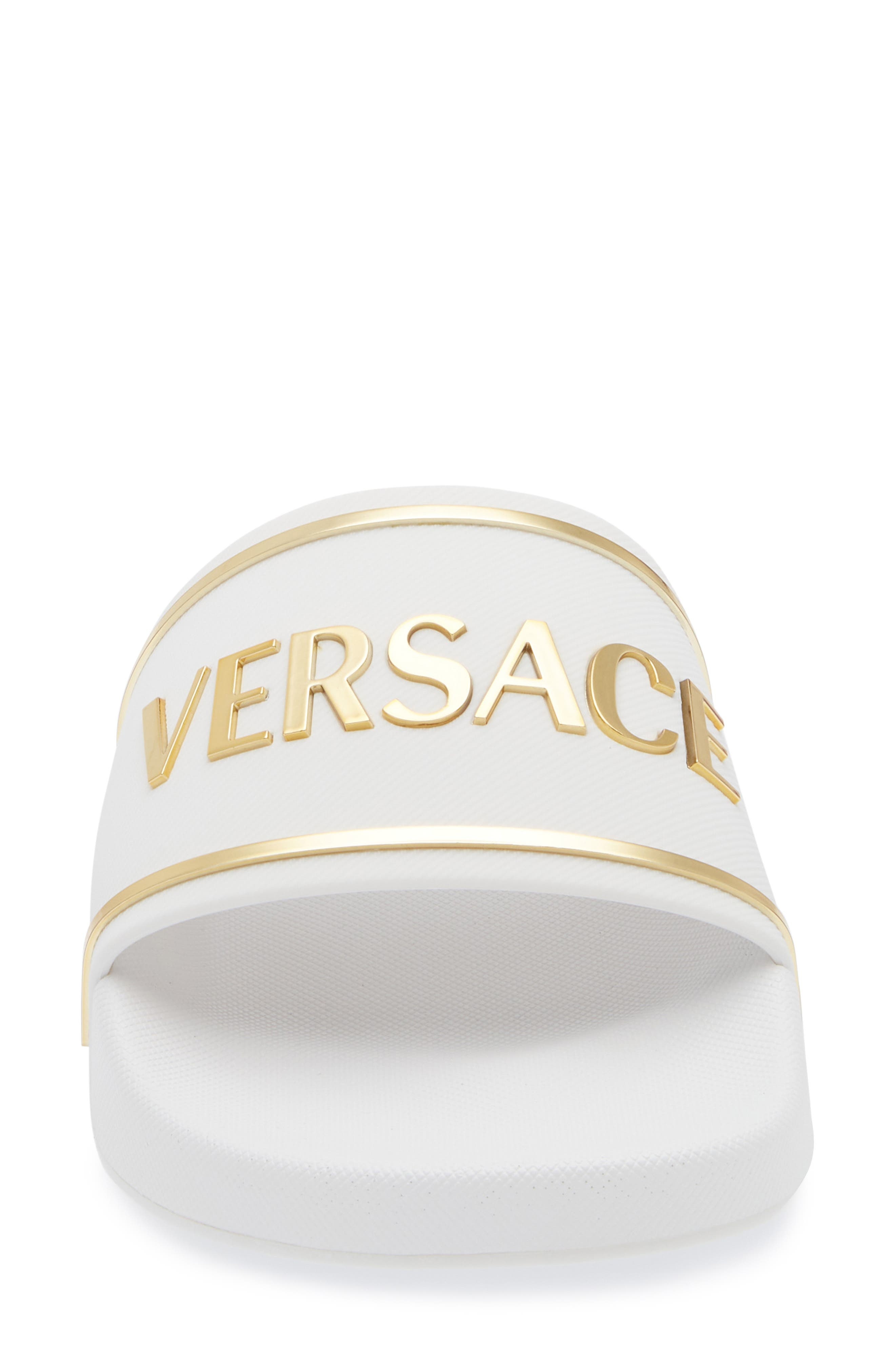 Versace Logo Pool Slide in Porcelain White-Versace Gold at Nordstrom - 4