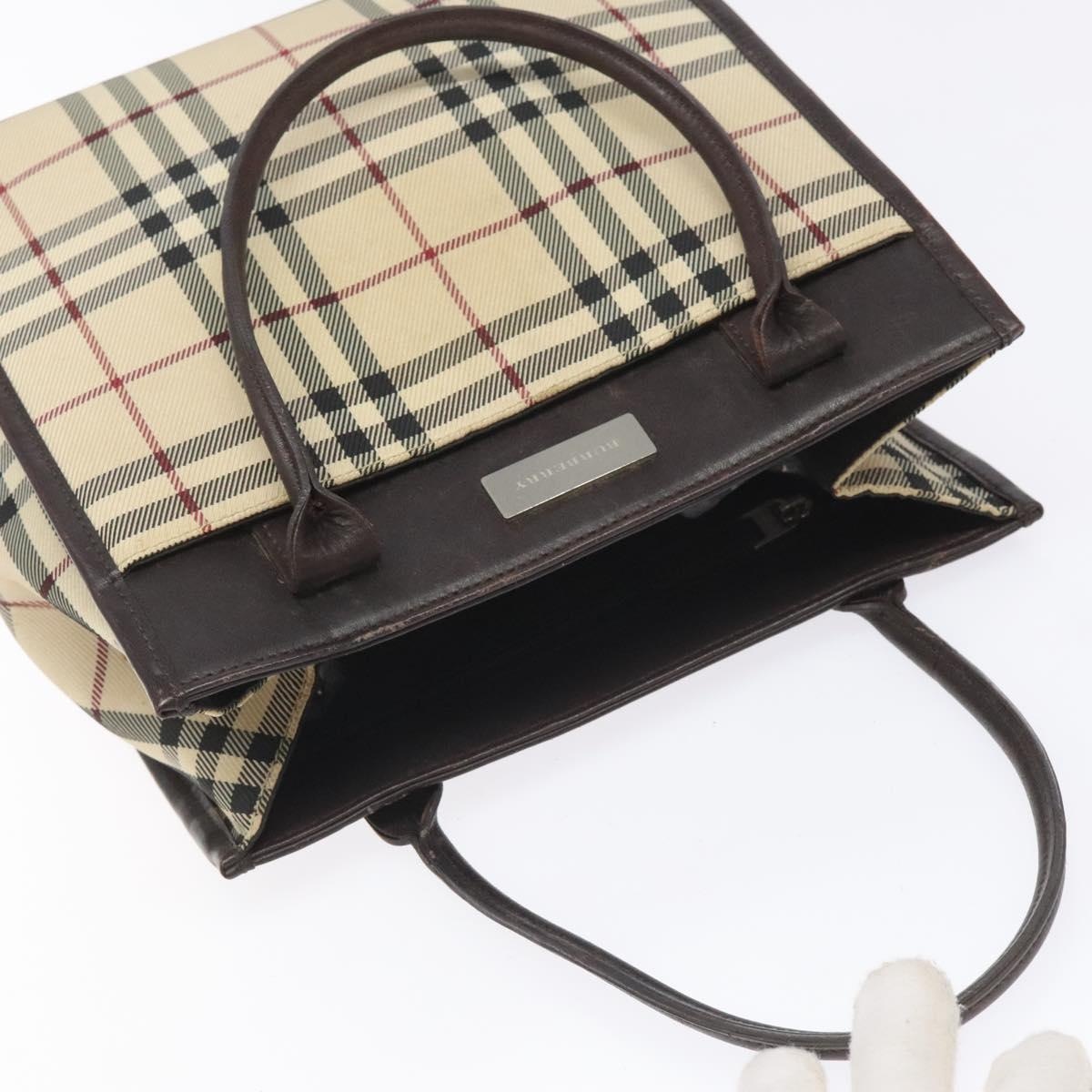 Burberry Nova Check Hand Bag Nylon Leather Beige Silver - 6