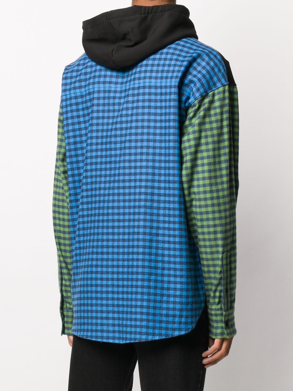 checked panels drawstring hoodie - 4