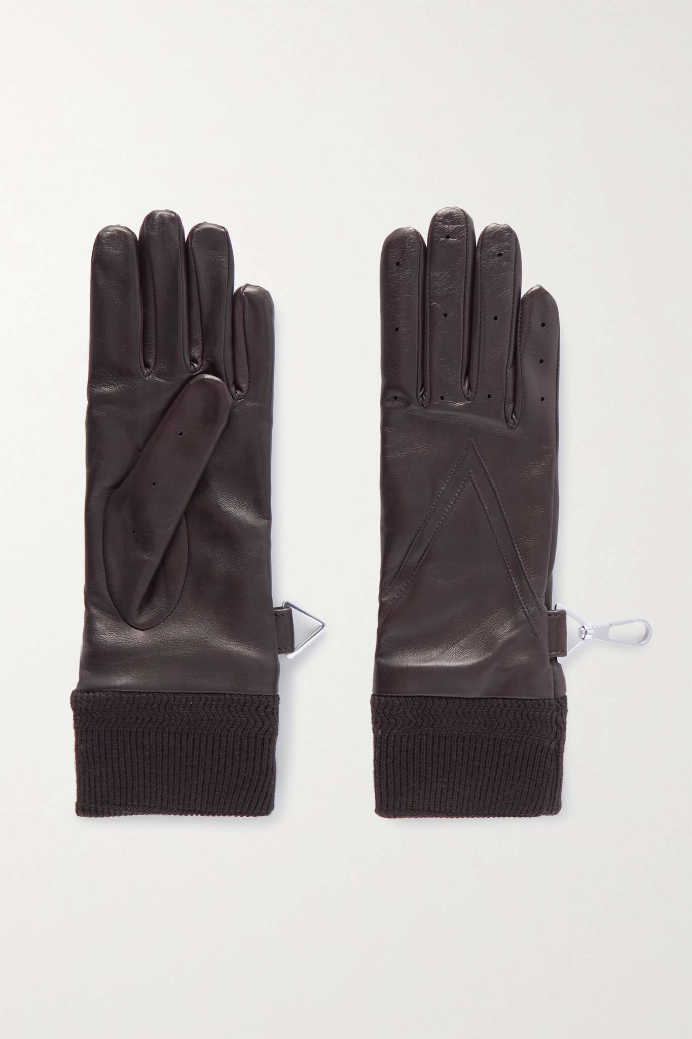 Leather and ribbed cashmere gloves - 1