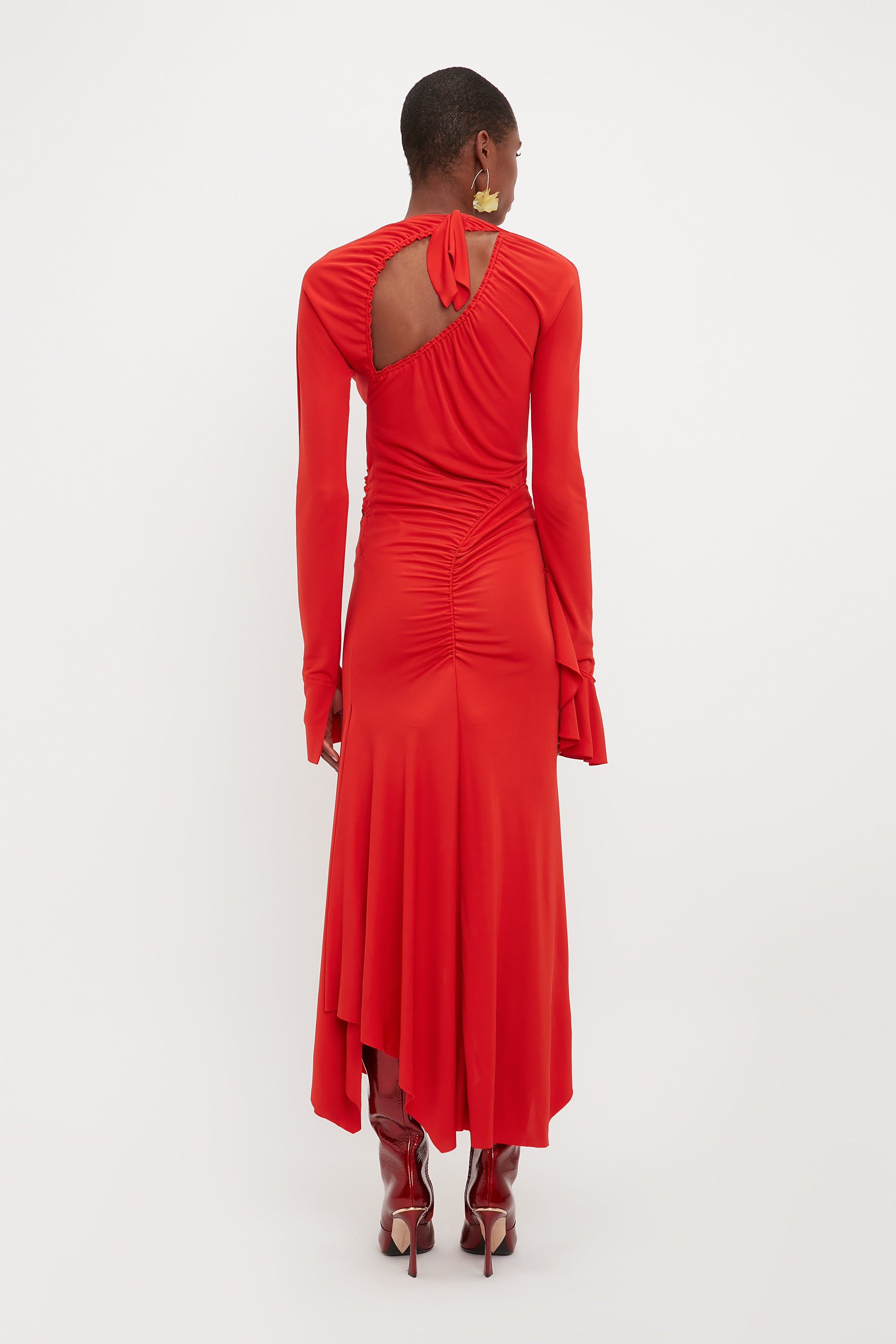 Asymmetric Slash Jersey Dress In Crimson - 4