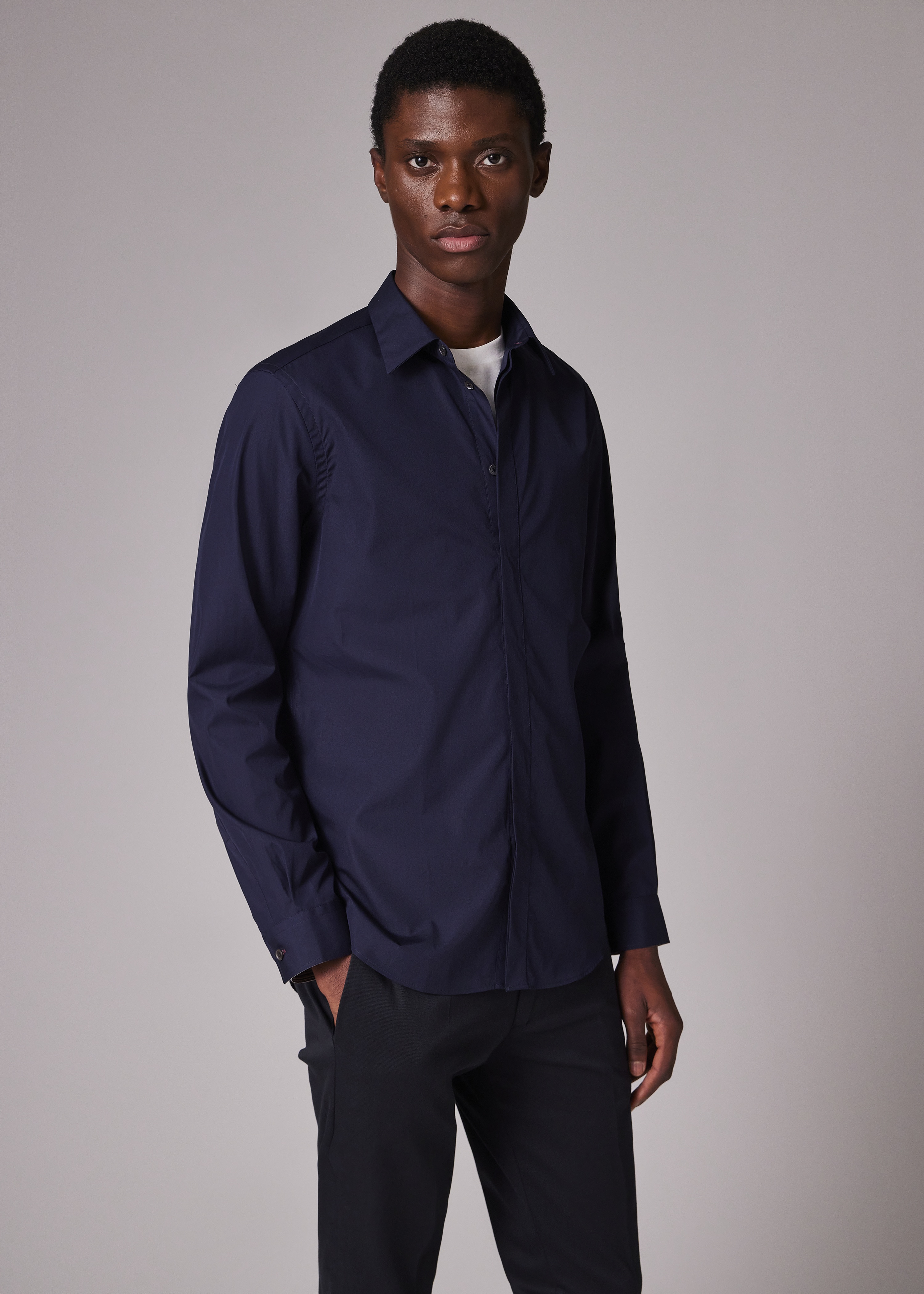 Slim-Fit Midnight Blue Cotton Shirt - 3