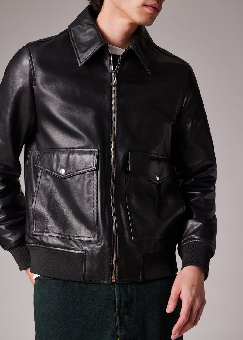 Black Leather Patch-Pocket Jacket 9