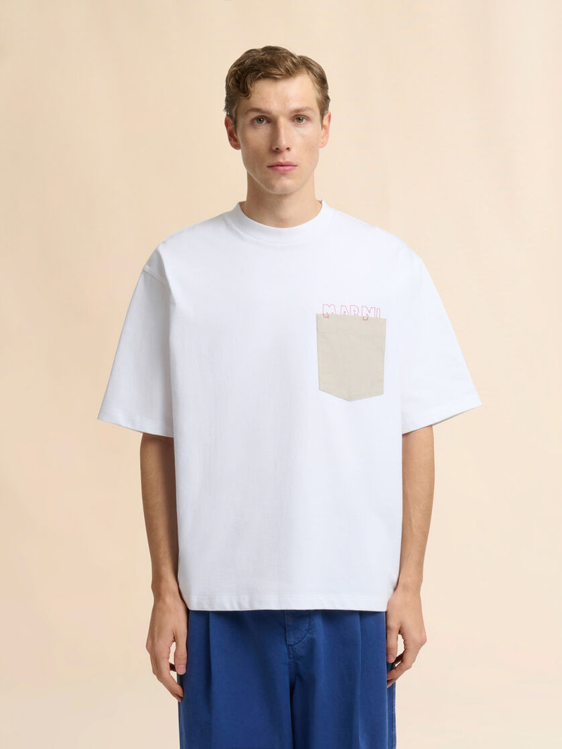 Marni WHITE COTTON T-SHIRT WITH CONTRAST POCKET outlook