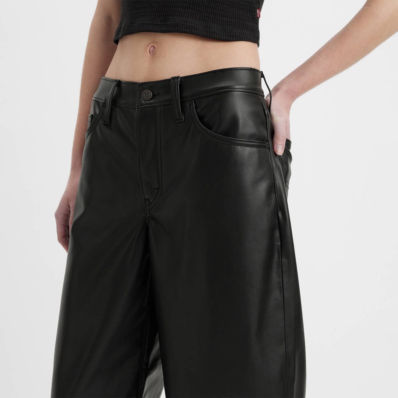 FAUX LEATHER BAGGY DAD WOMEN'S PANTS - 6