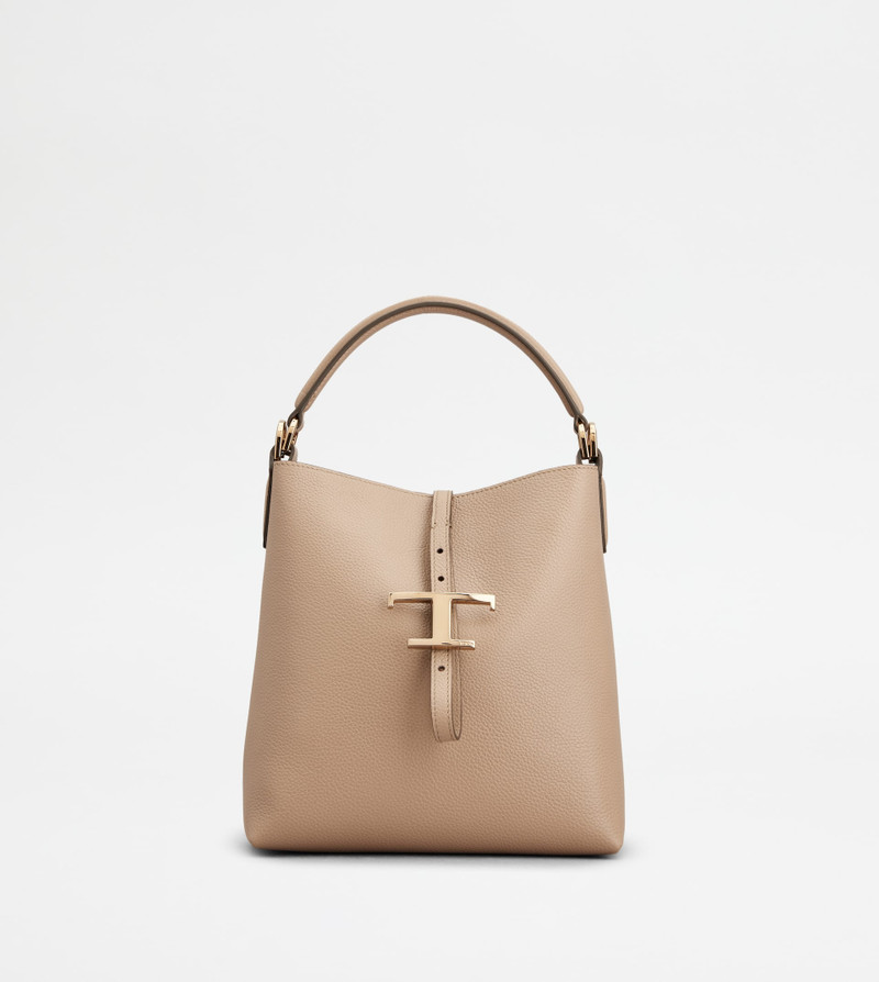 T TIMELESS BUCKET BAG IN LEATHER MINI - BEIGE 1