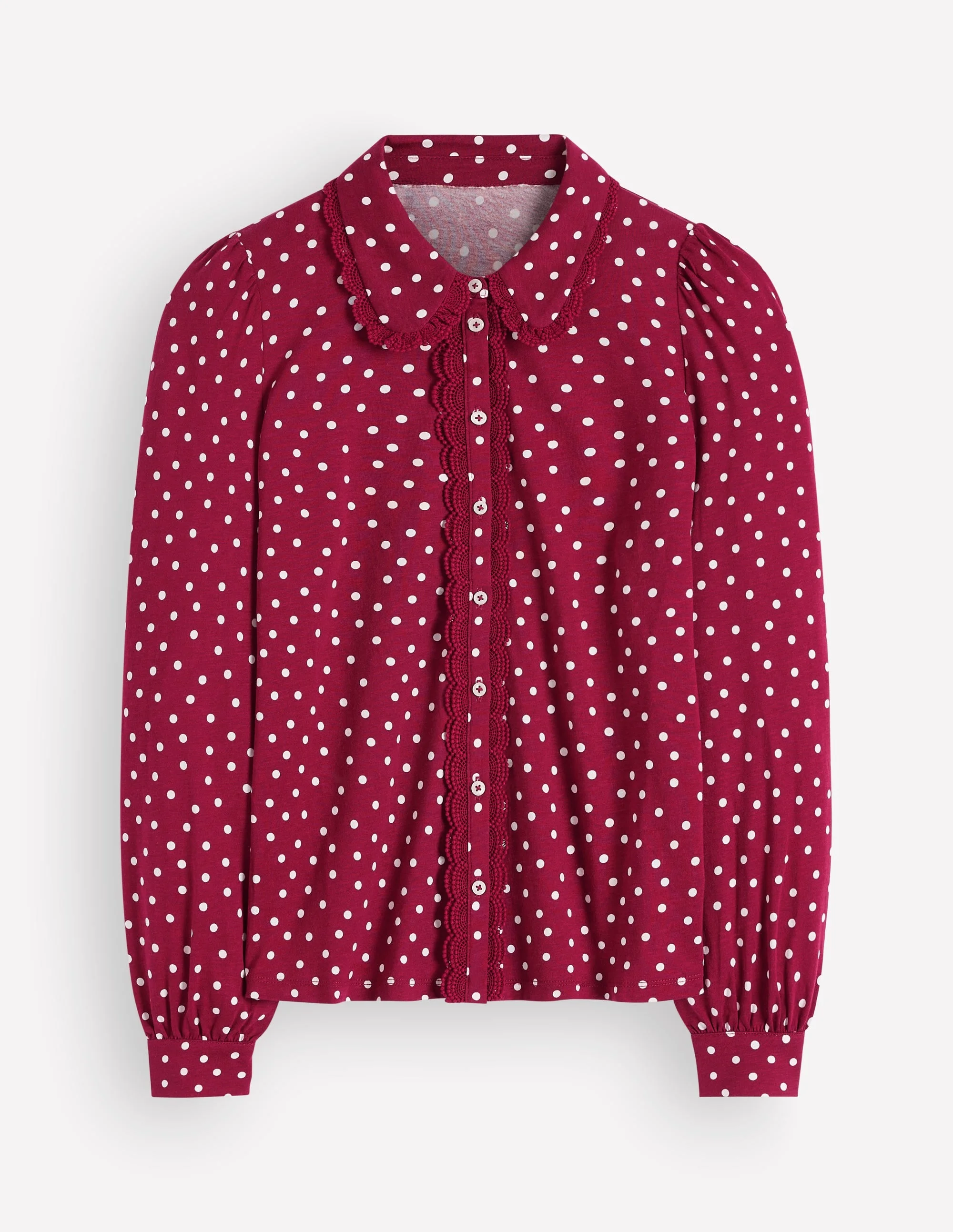 Lace Frill Blouse-Ruby Red, Boden Spot - 1