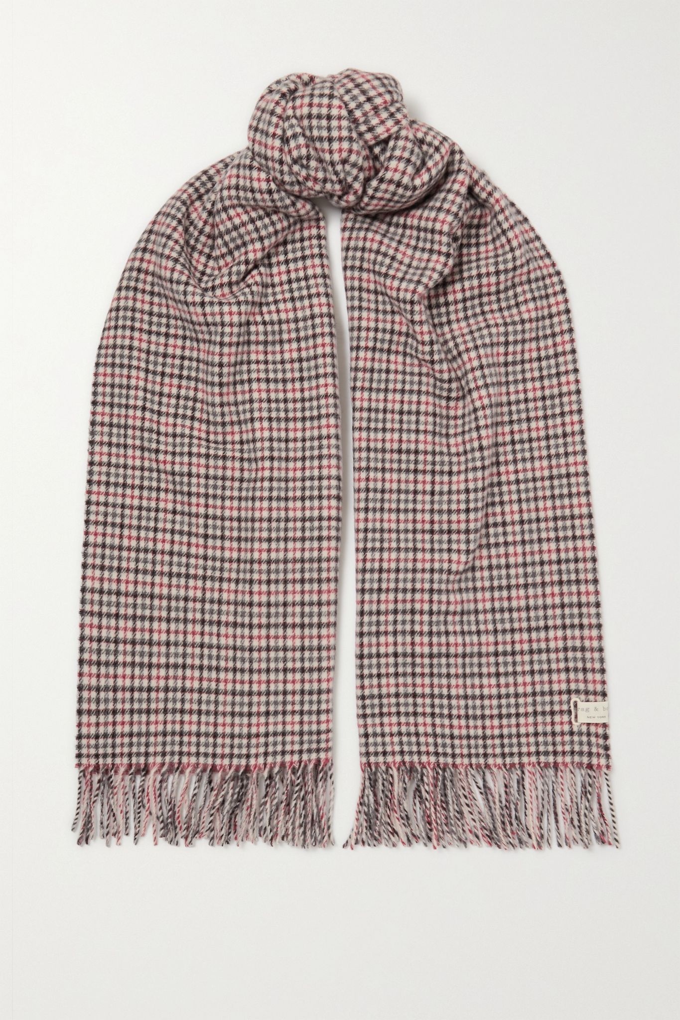 Fringed checked wool scarf - 1