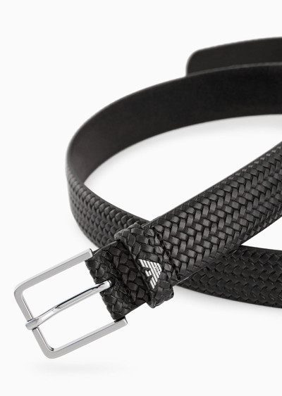 EMPORIO ARMANI Leather belt with braided-effect print outlook