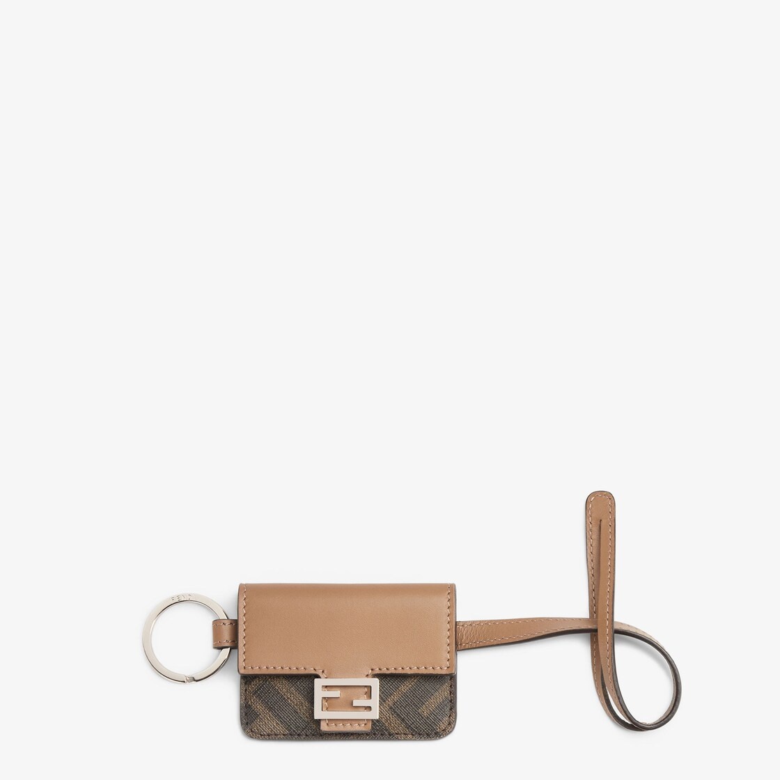 Baguette coin purse with square flap and FF magnetic clasp. Keyring and adjustable strap for hooking - 1