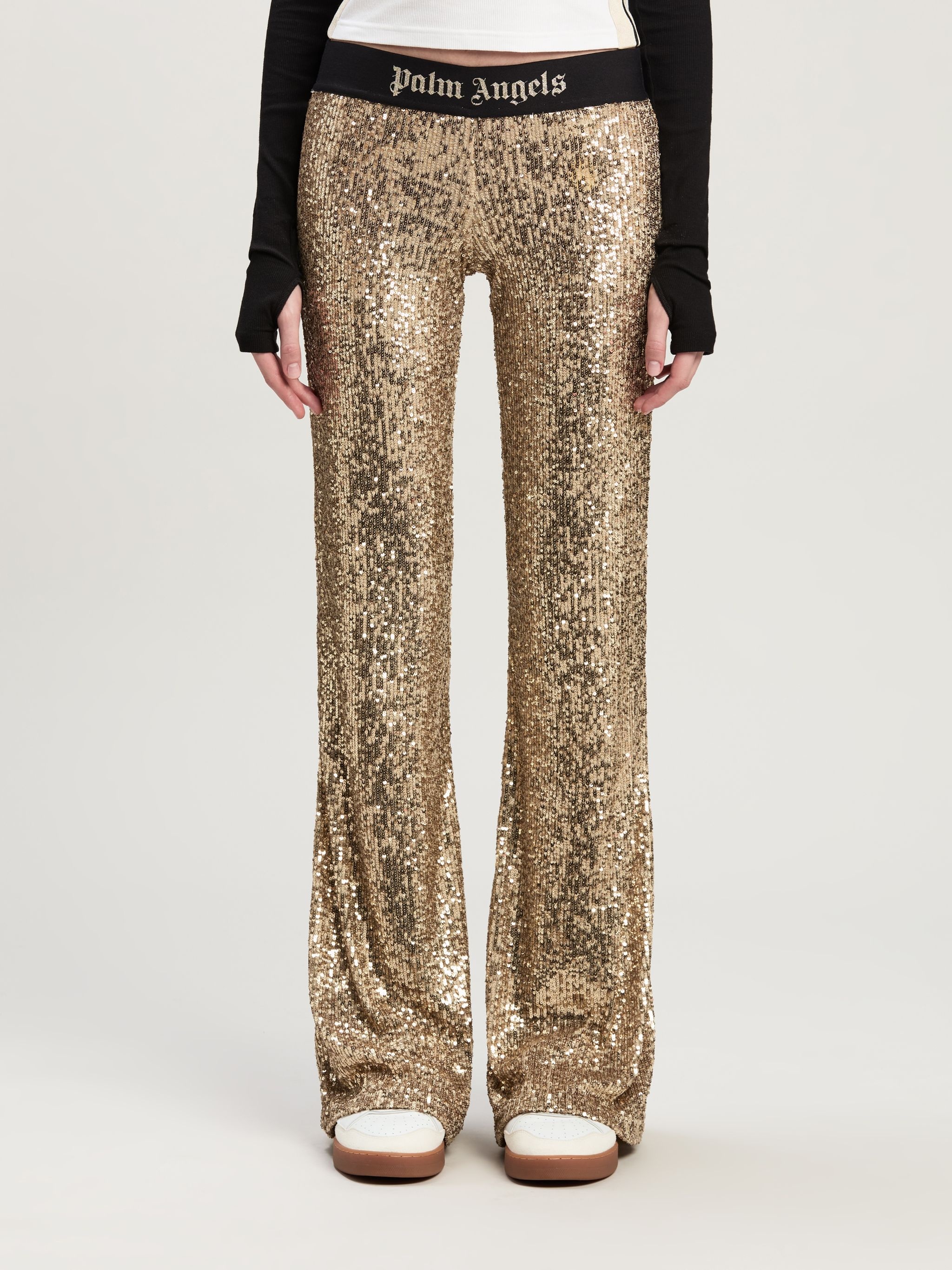 Logo Tape Sequins Flare Pants - 3