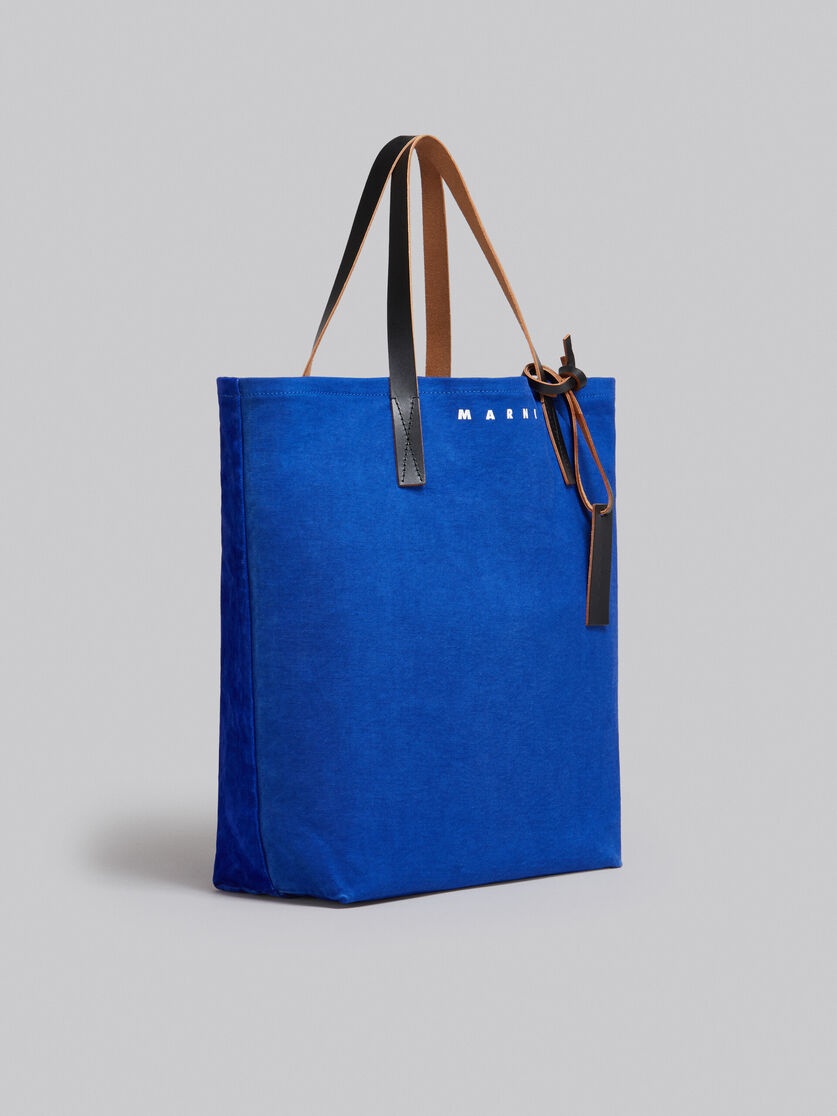 BLUE FLOCKED DENIM AND COTTON TOTE BAG - 6