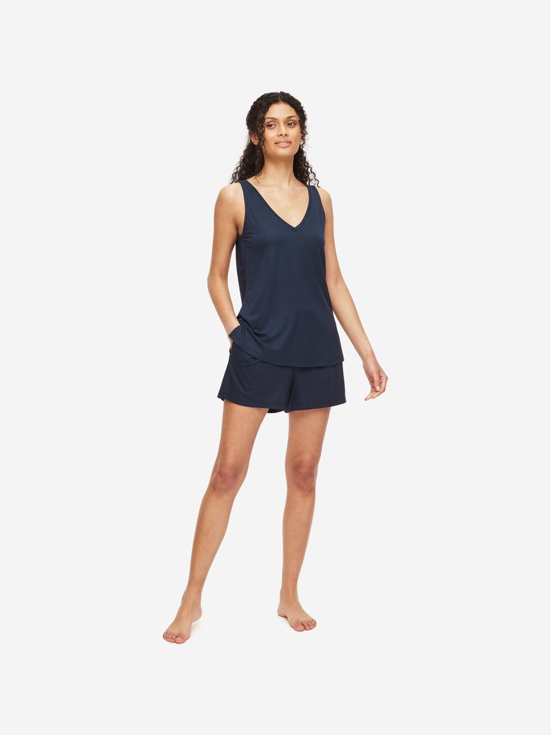 Women's Short Vest Pyjamas Lara Micro Modal Stretch Navy - 3