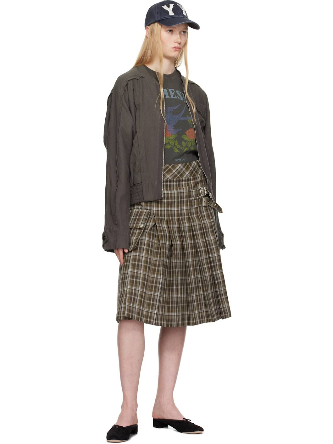 Gray Linen Paneled Bomber Jacket - 4