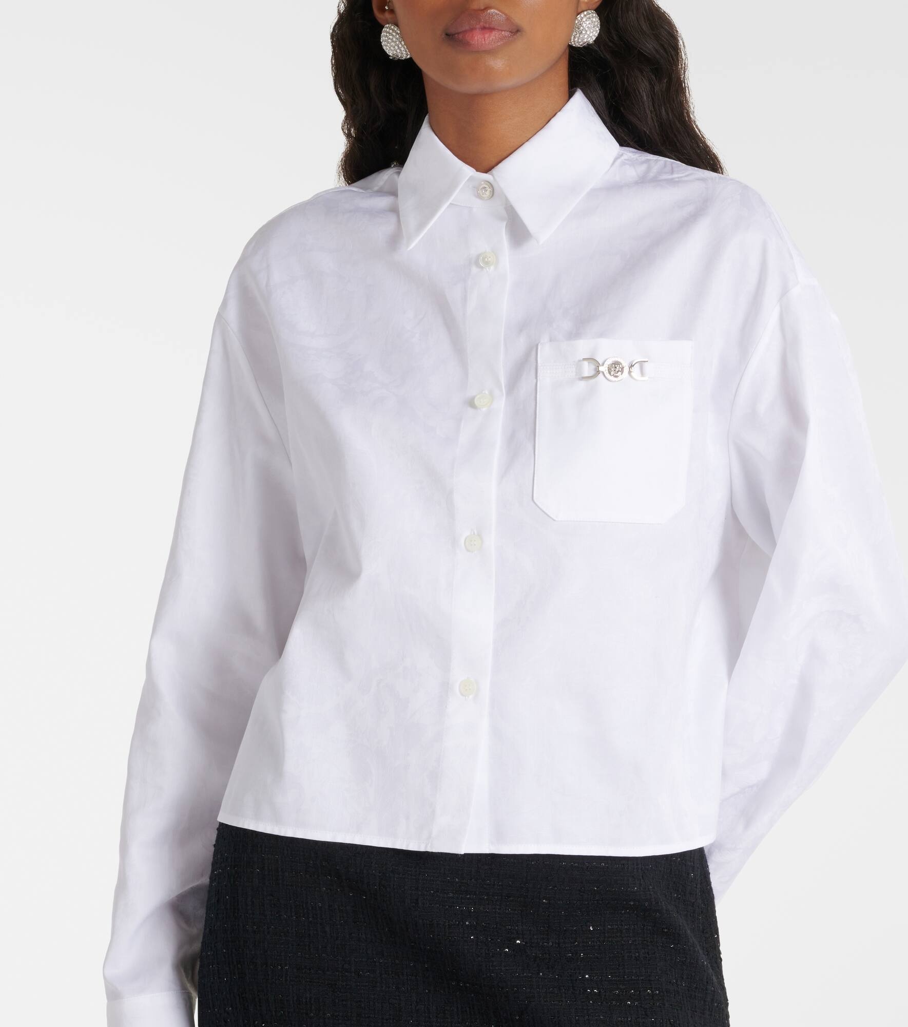 Barocco jacquard cropped cotton shirt - 6