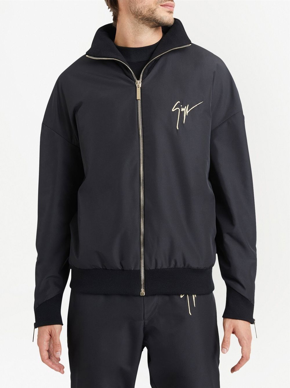embroidered-logo zip-up bomber jacket - 3
