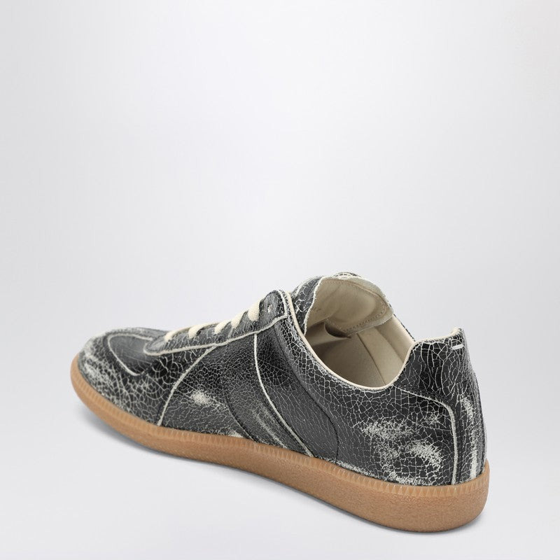 Maison Margiela Black Cracked Leather Replica Sneakers Men - 2