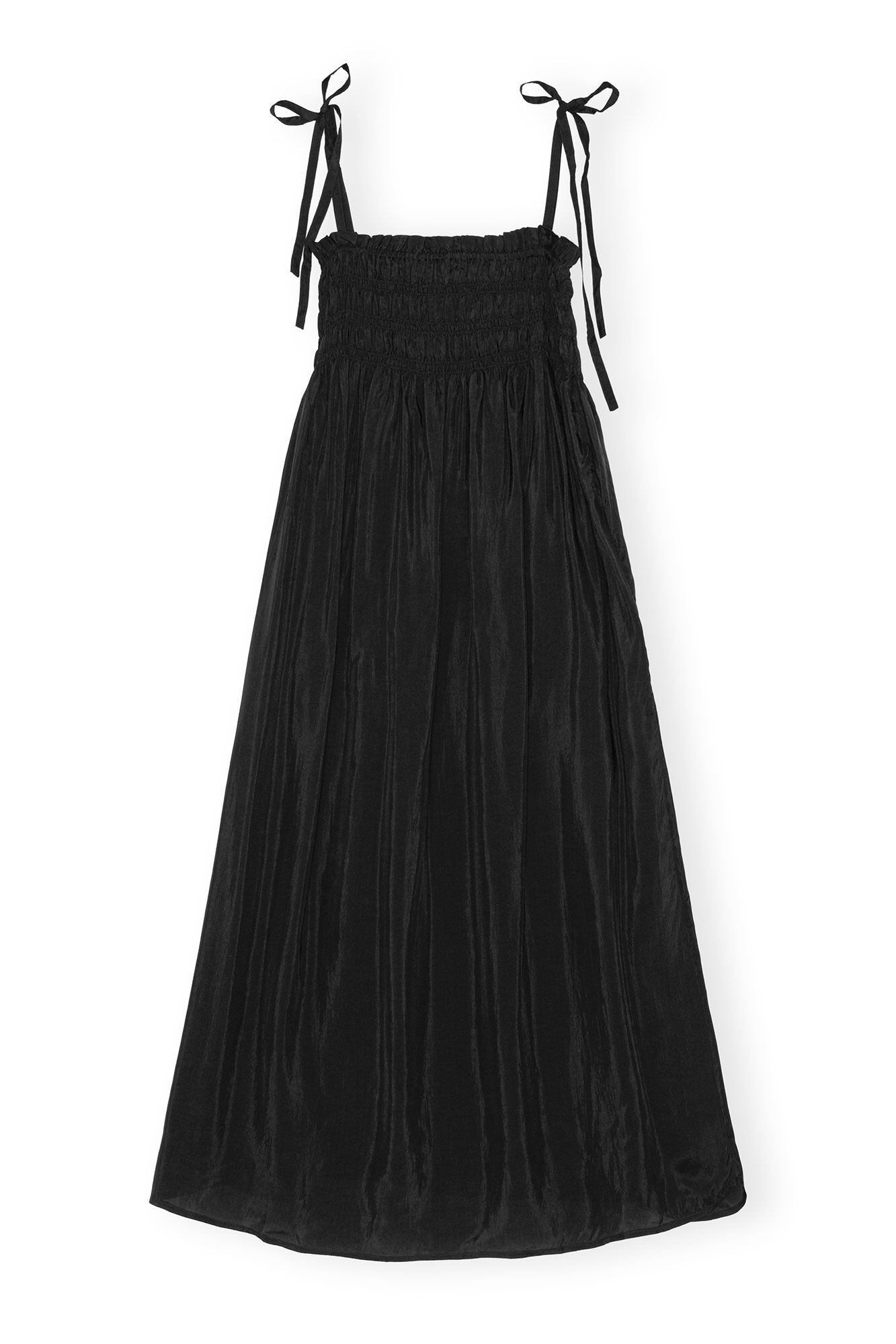 BLACK VISCOSE HABOTAI MIDI SMOCK STRAP DRESS - 6