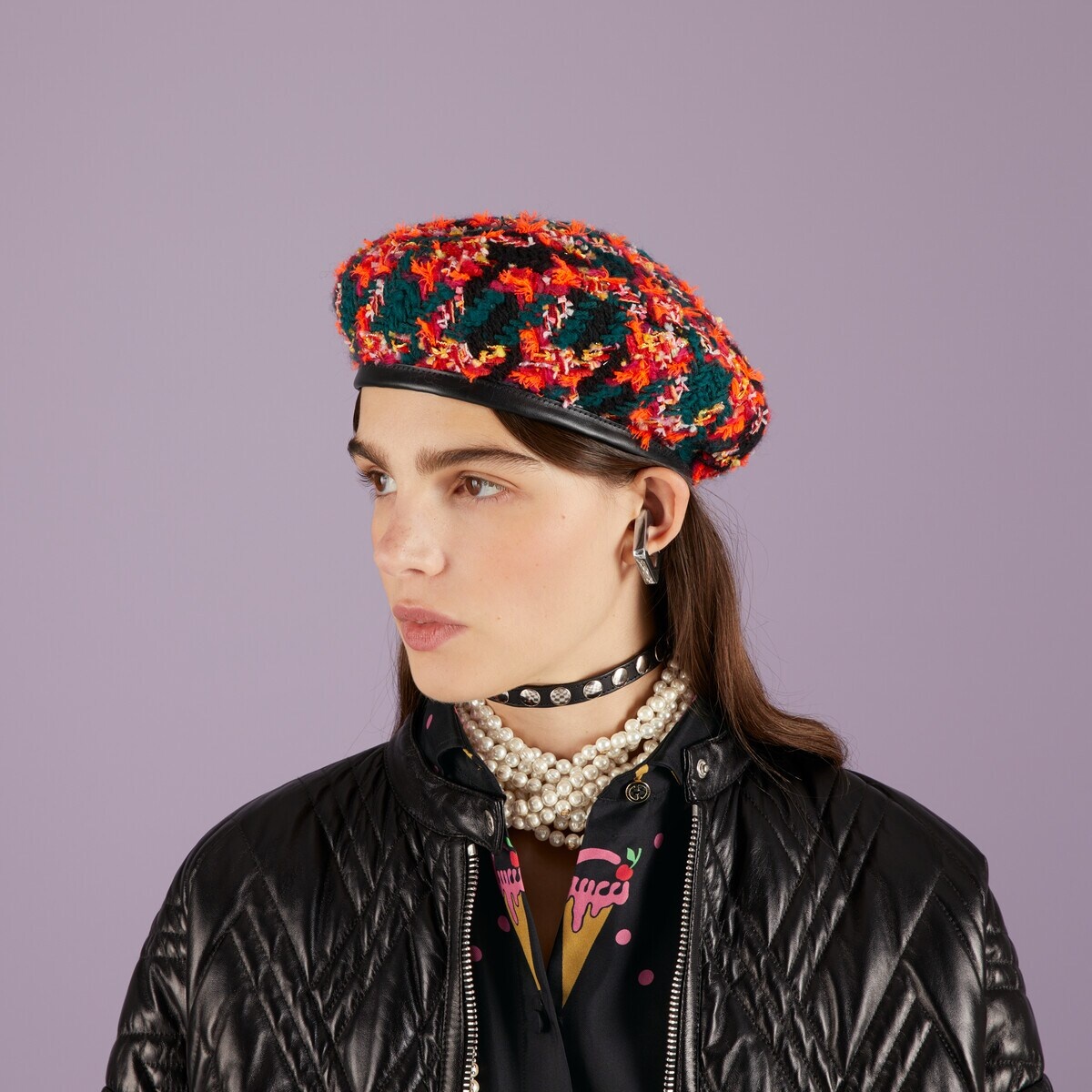 Check lamé tweed beret - 3