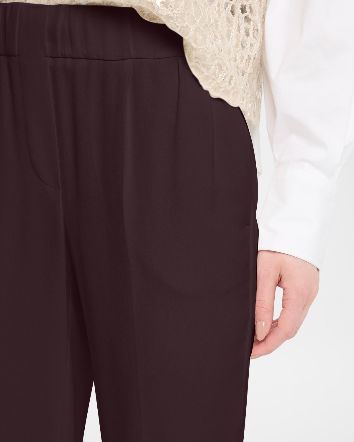 Silk Crepe Cady Tailored Straight-Leg Pull-On Pants - 5