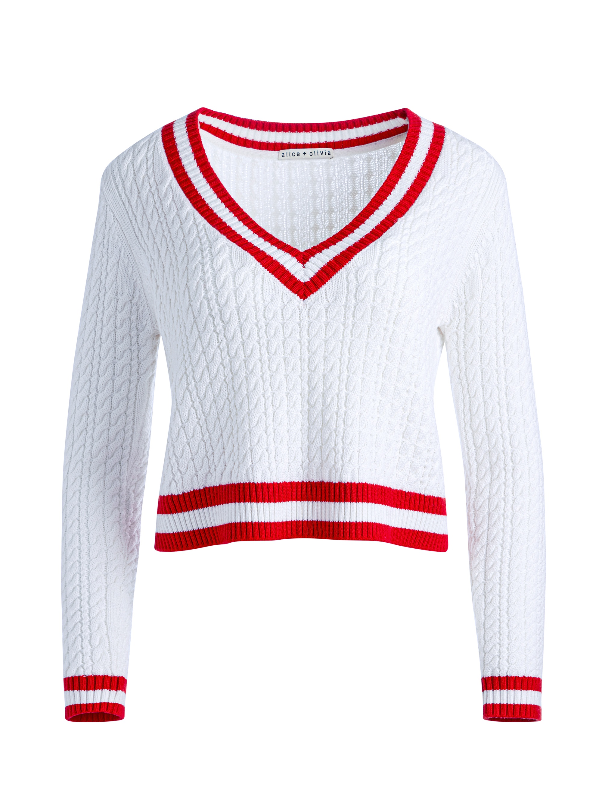 Alice + Olivia MARIKA CABLE KNIT V-NECK PULLOVER