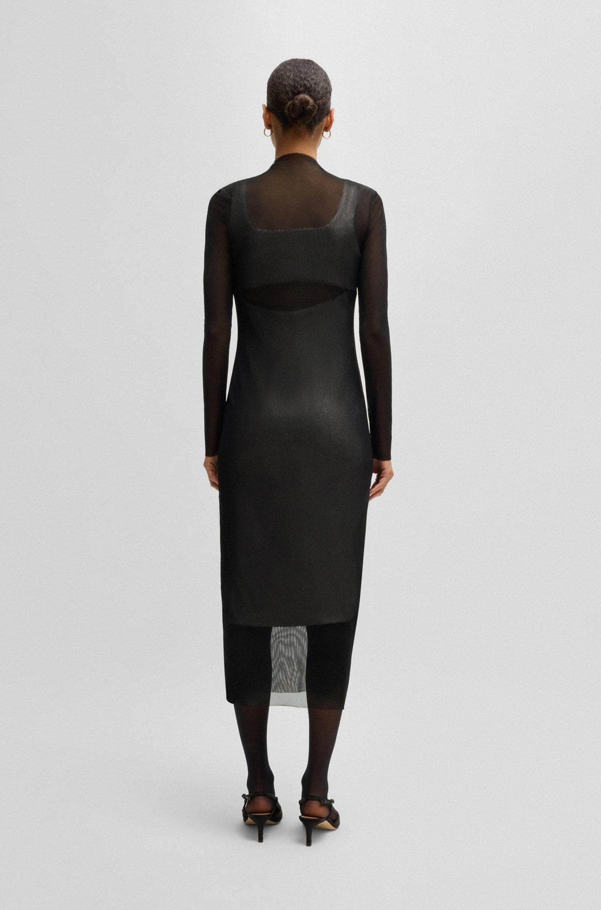 STRETCH-MESH DRESS WITH SEQUINNED UNDERLAYER - 5