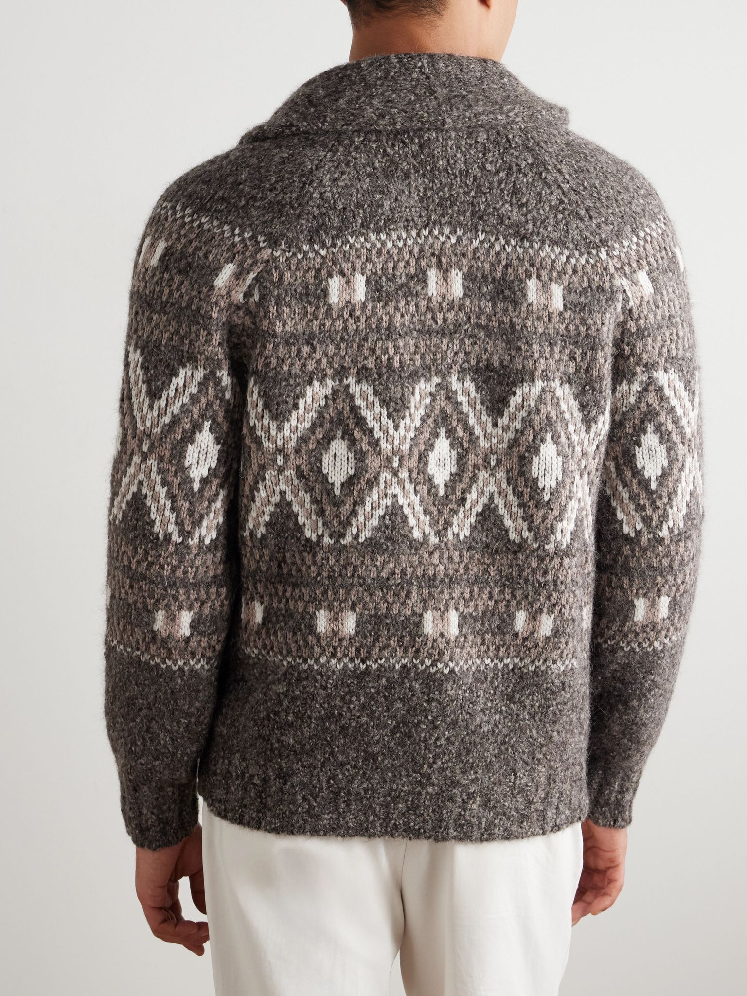 Shawl-Collar Fair Isle Alpaca-Blend Cardigan Gray - 3