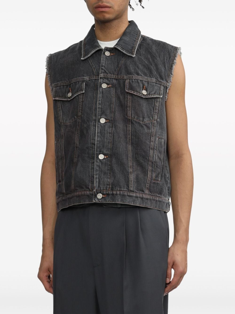 raw-edge denim vest - 5