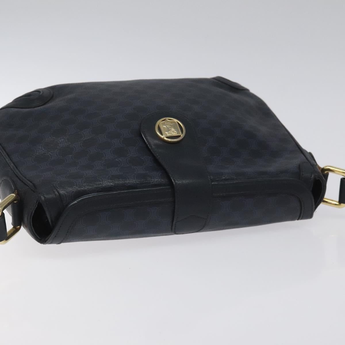 CELINE Macadam Canvas Shoulder Bag Leather Navy Gold - 6