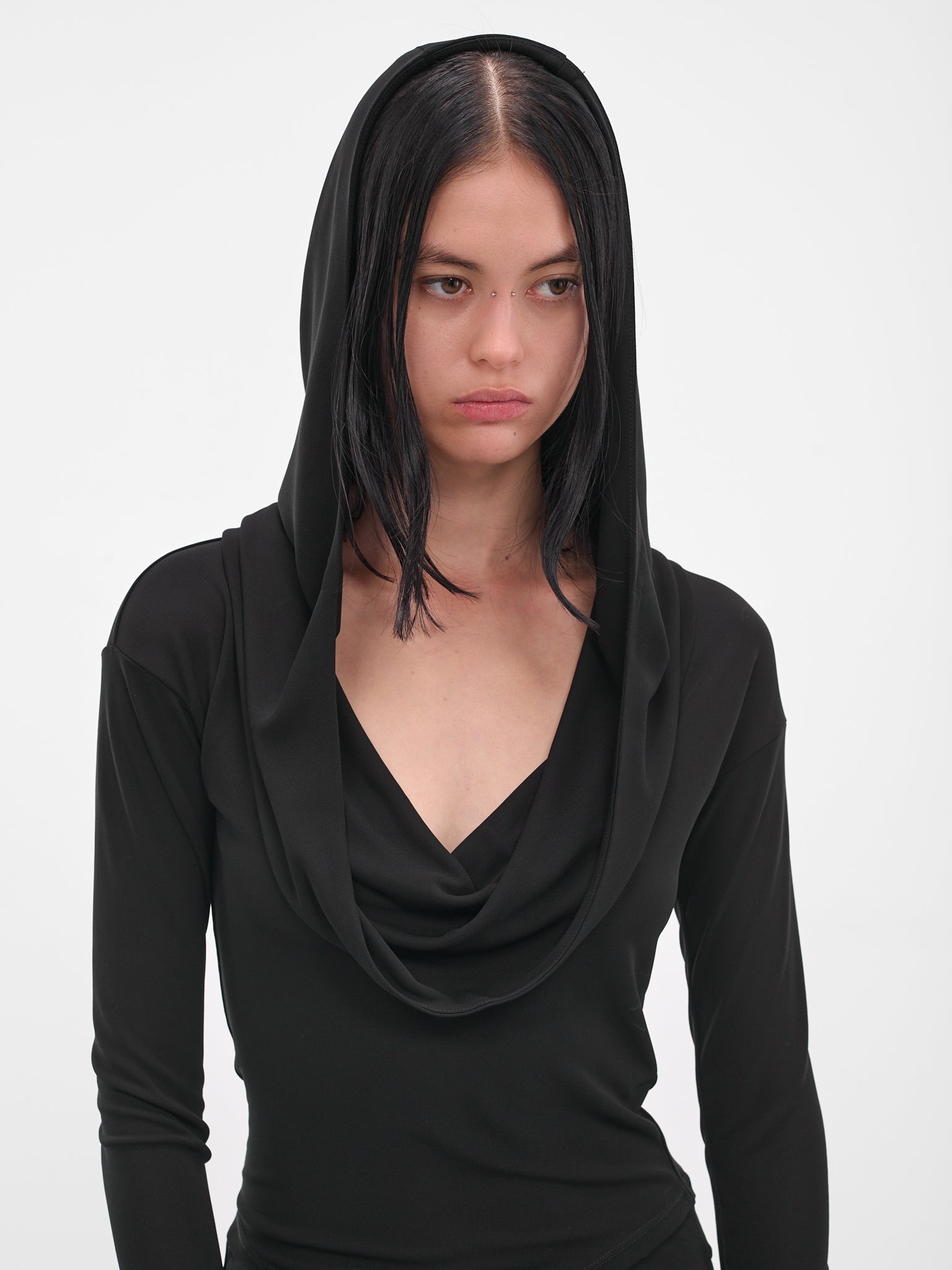 Black Hooded Long Sleeve Top - 4