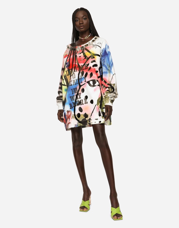 Long jersey sweatshirt with graffiti print - 3