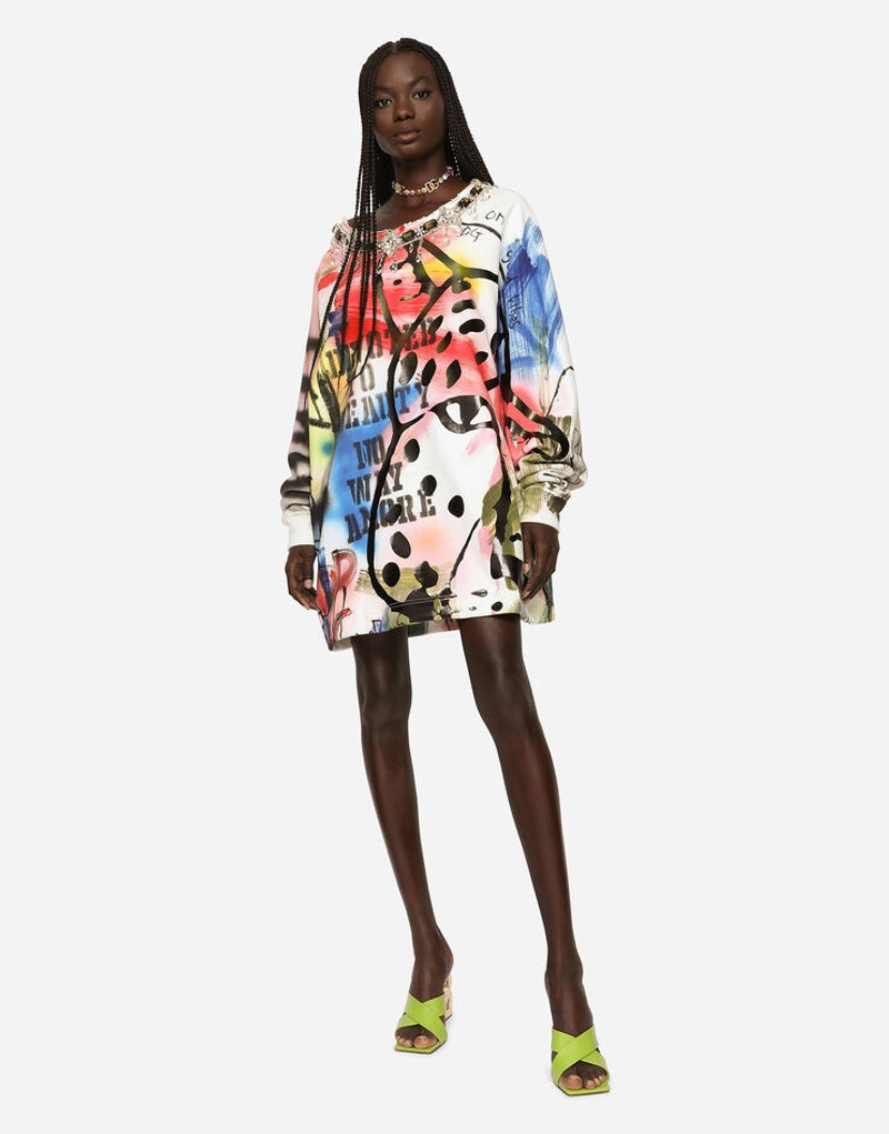 Long jersey sweatshirt with graffiti print 2