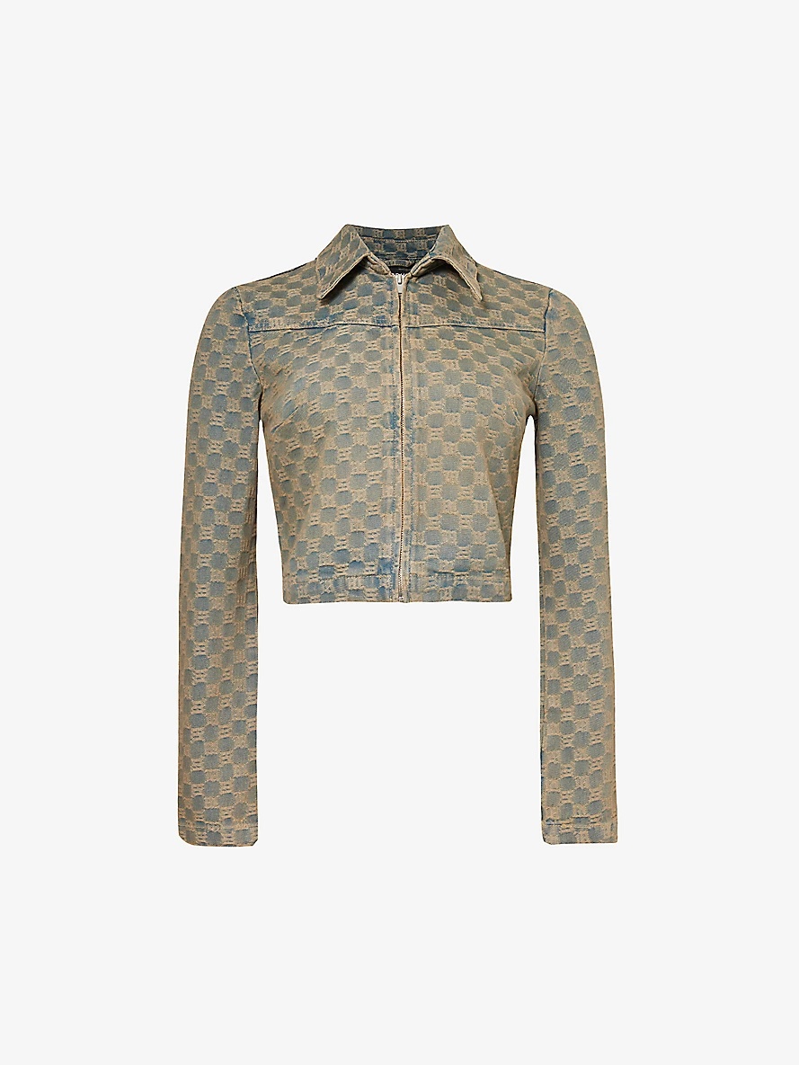 MISBHV Monogram-pattern cropped denim jacket selfridges REVERSIBLE