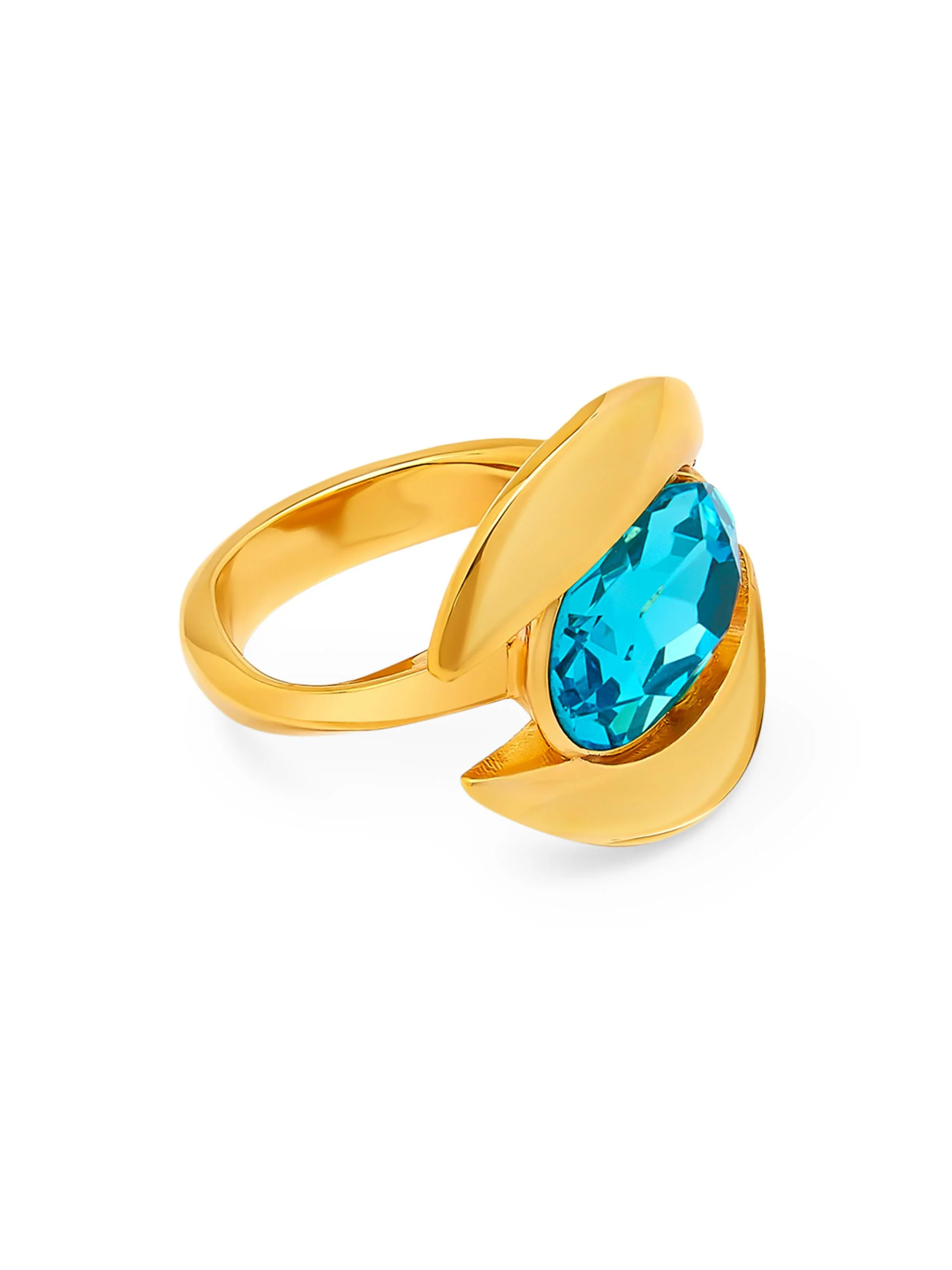 Women's 24K-Gold-Plated Brass & Glass Crystal Oval Ring - Light Sapphire - 1