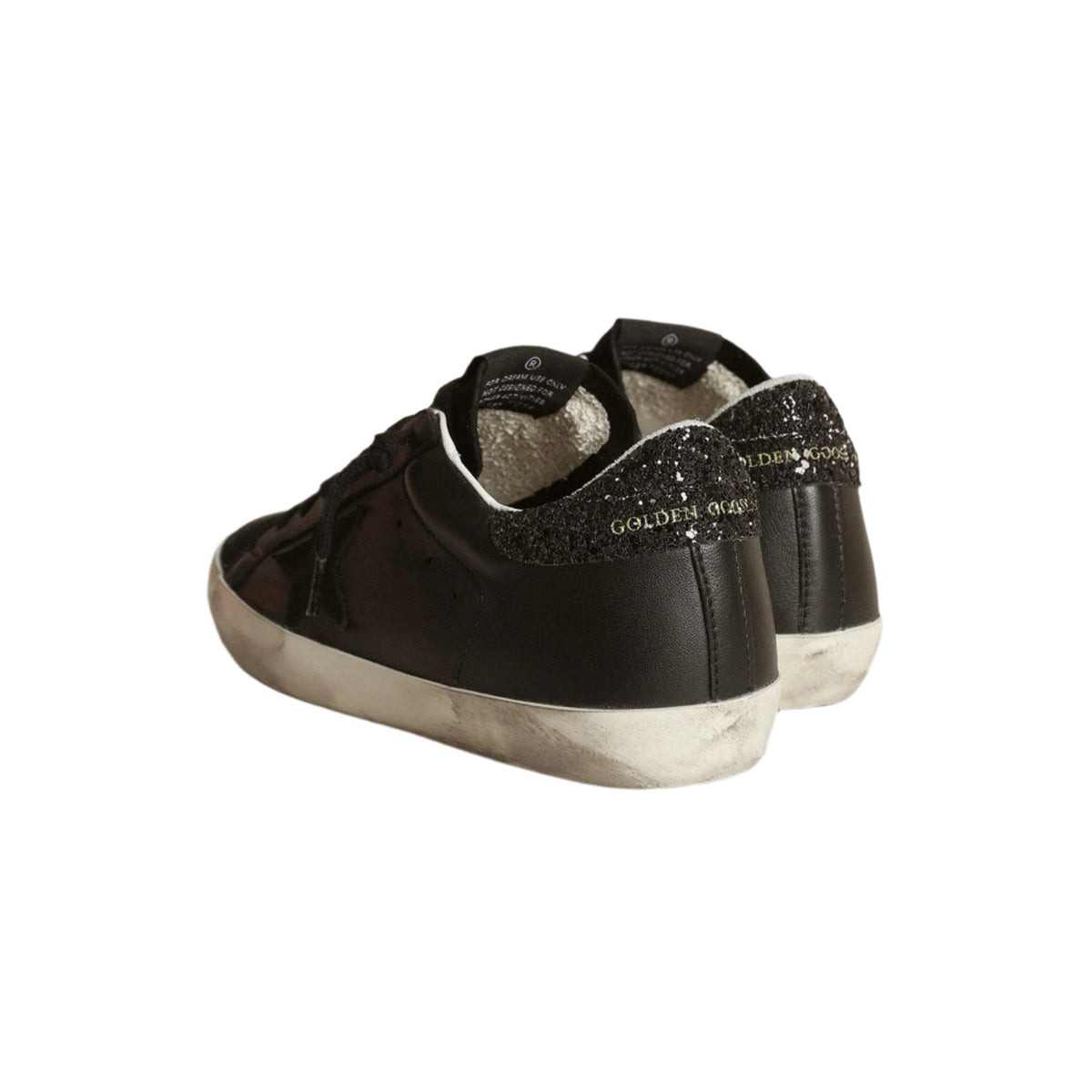 WOMEN'S SUPER-STAR NAPPA LEATHER SNEAKERS W/GLITTER STAR (BLACK) - 4