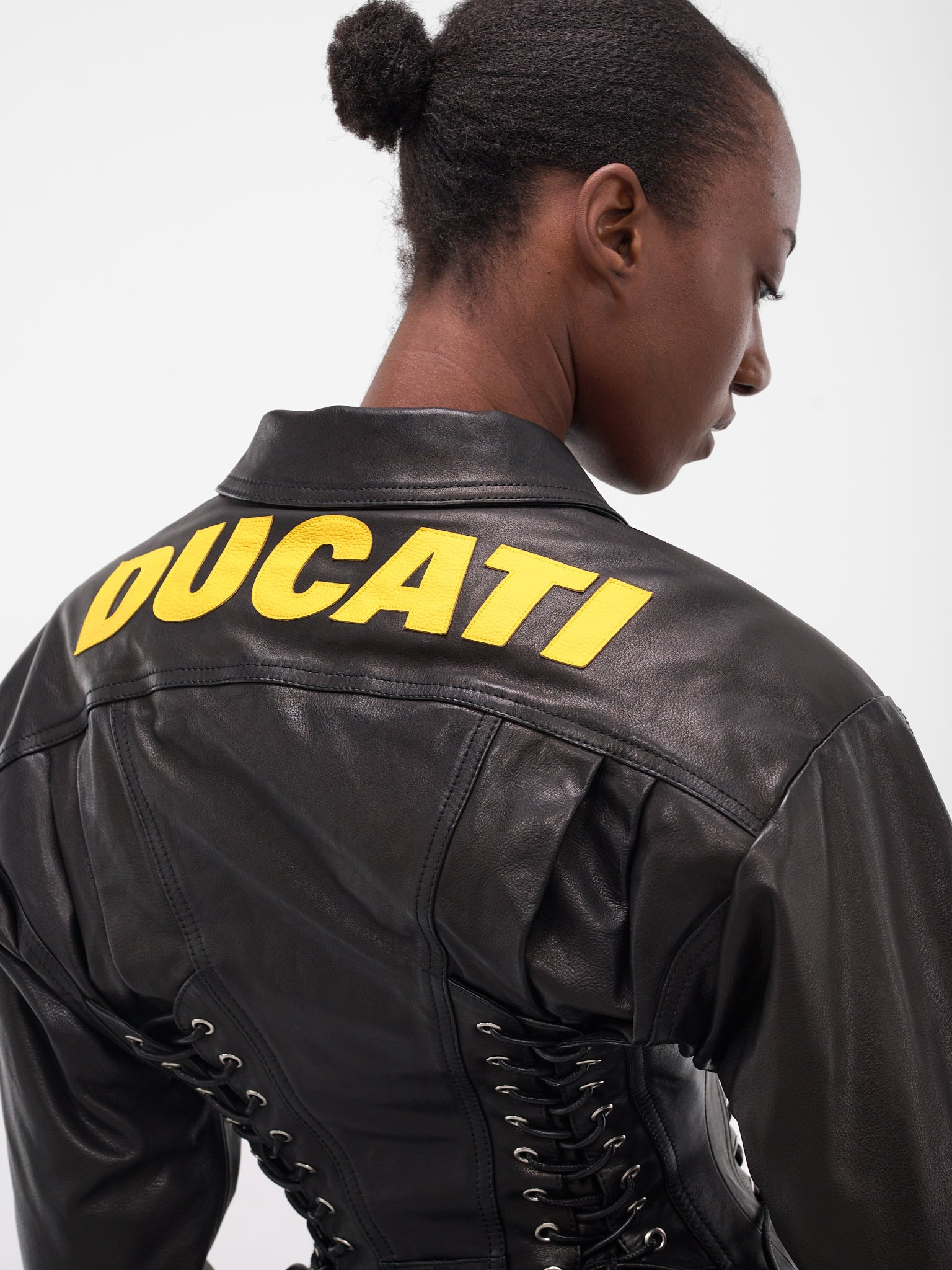 Ducati Black Leather Lace-Up Jacket - 5