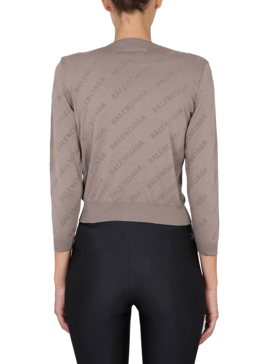 Balenciaga Women Allover Logo Cropped Cardigan - 2