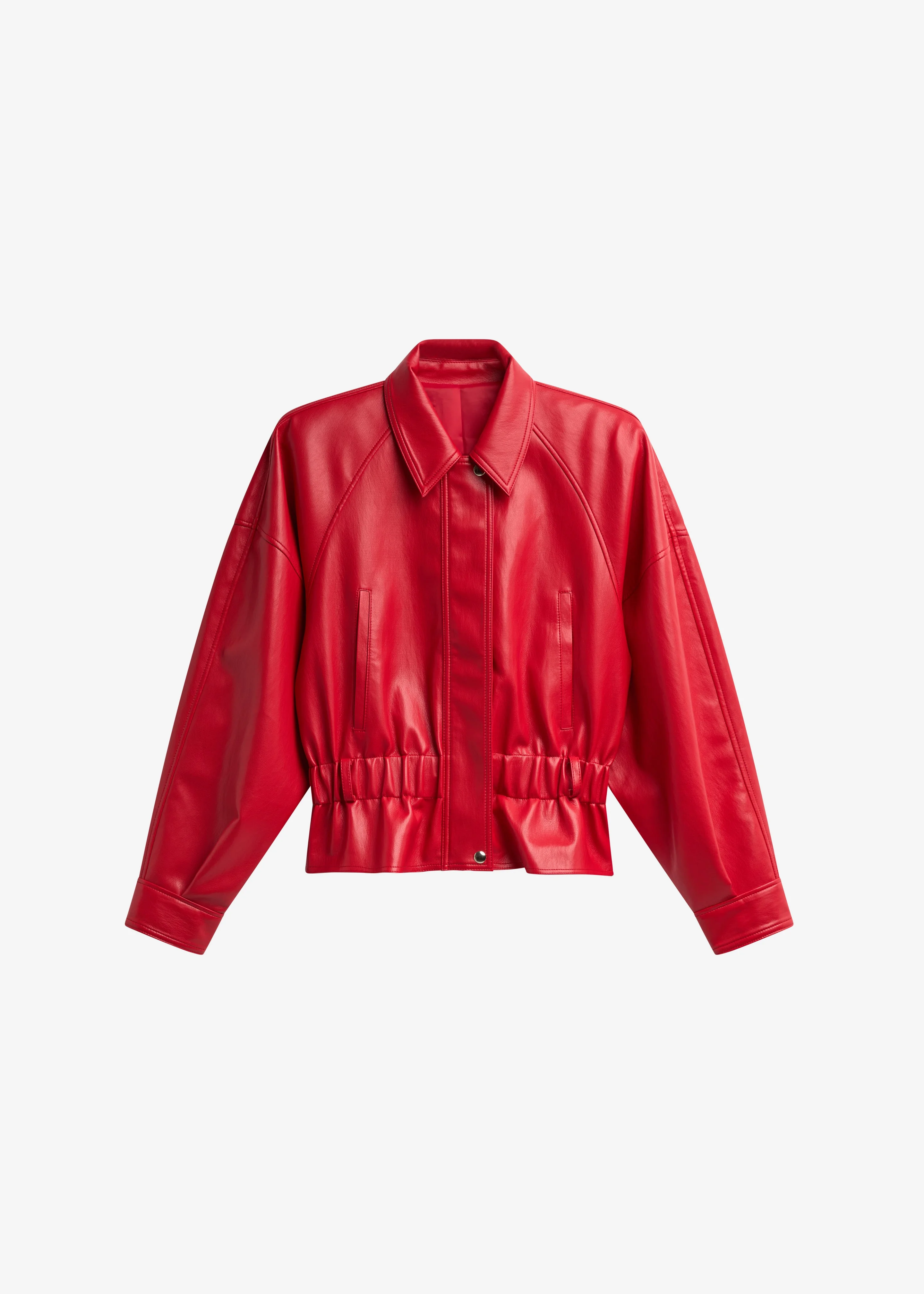 Kalsta Faux Leather Peplum Jacket - Red - 1