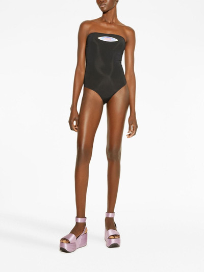 PUCCI logo-patch strapless swimsuit outlook