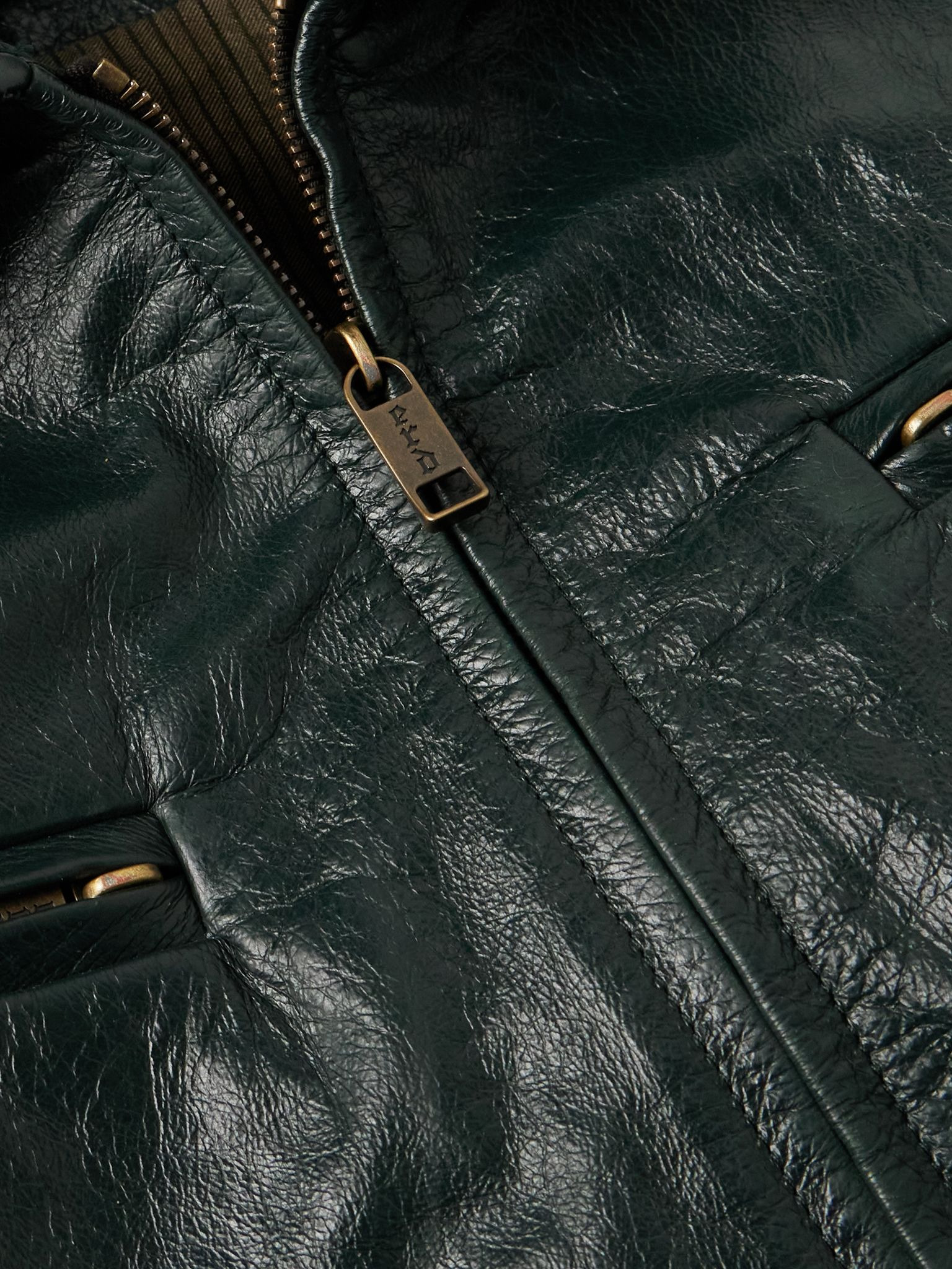 Scorpio Rising Cropped Textured-Leather Jacket Dark green - 5